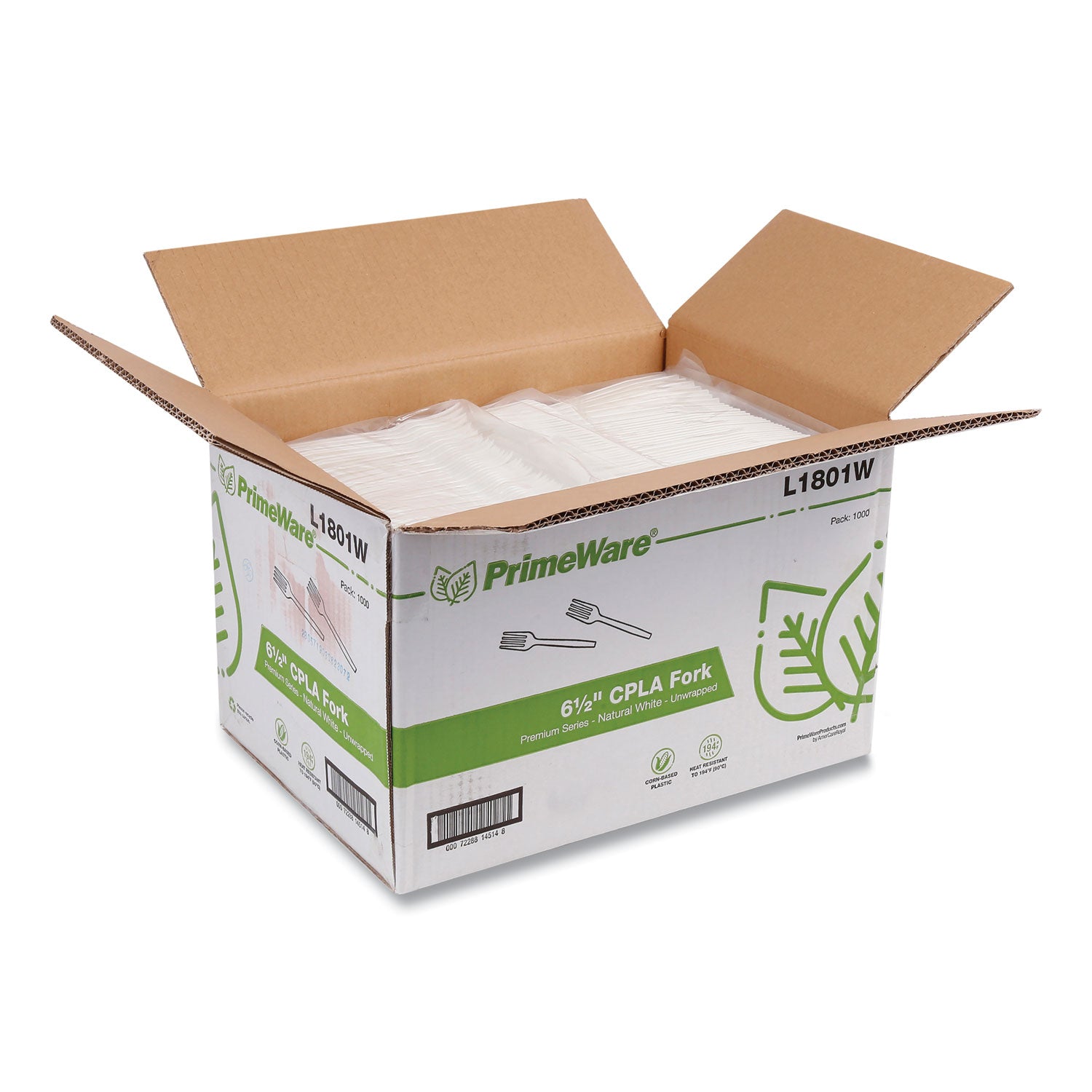 AmerCareRoyal® Heavyweight CPLA Cutlery - 1000 White Plastic Forks per Carton | Eco-Friendly Disposable Utensils for Parties, Catering & Picnics