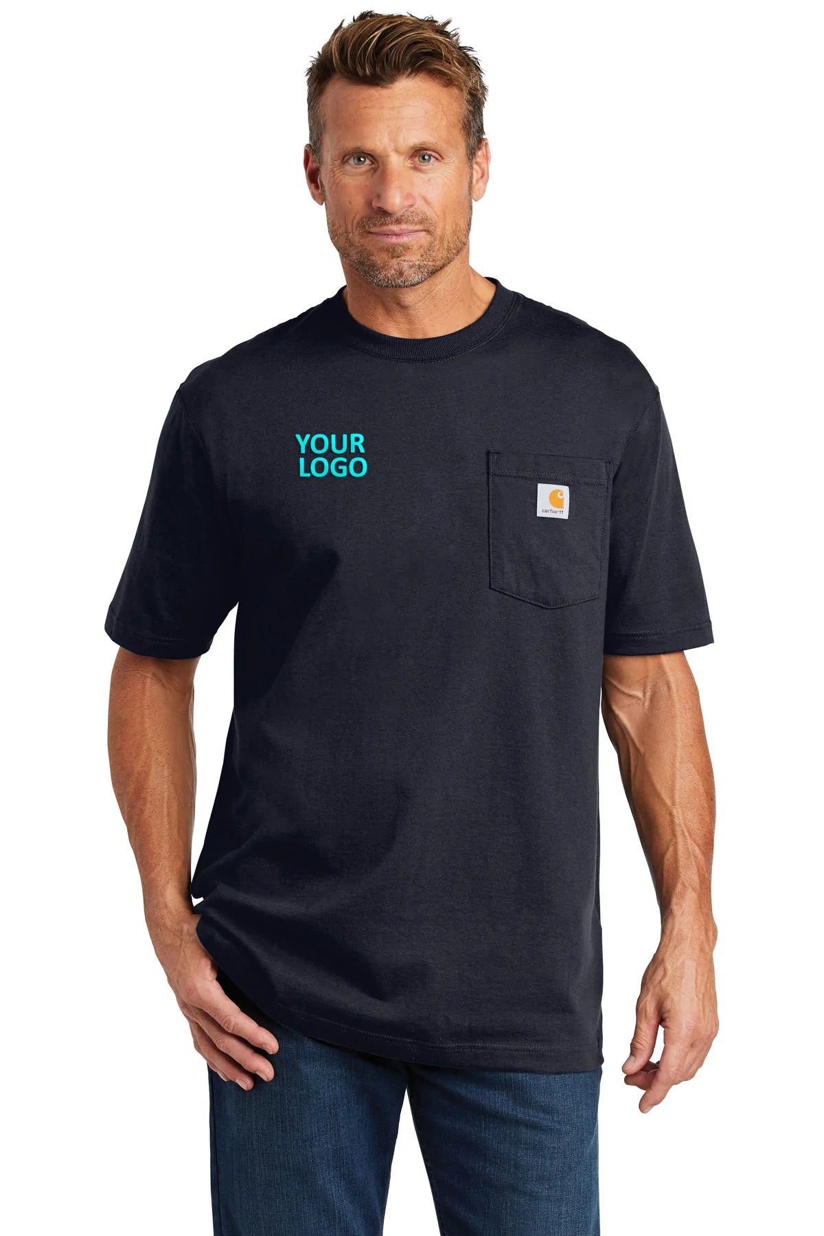 Carhartt Men's Tall Workwear T-Shirt with Custom Pockets - Navy Blue - Durable Cotton Work Shirt for Construction, Landscaping & Outdoor Jobs