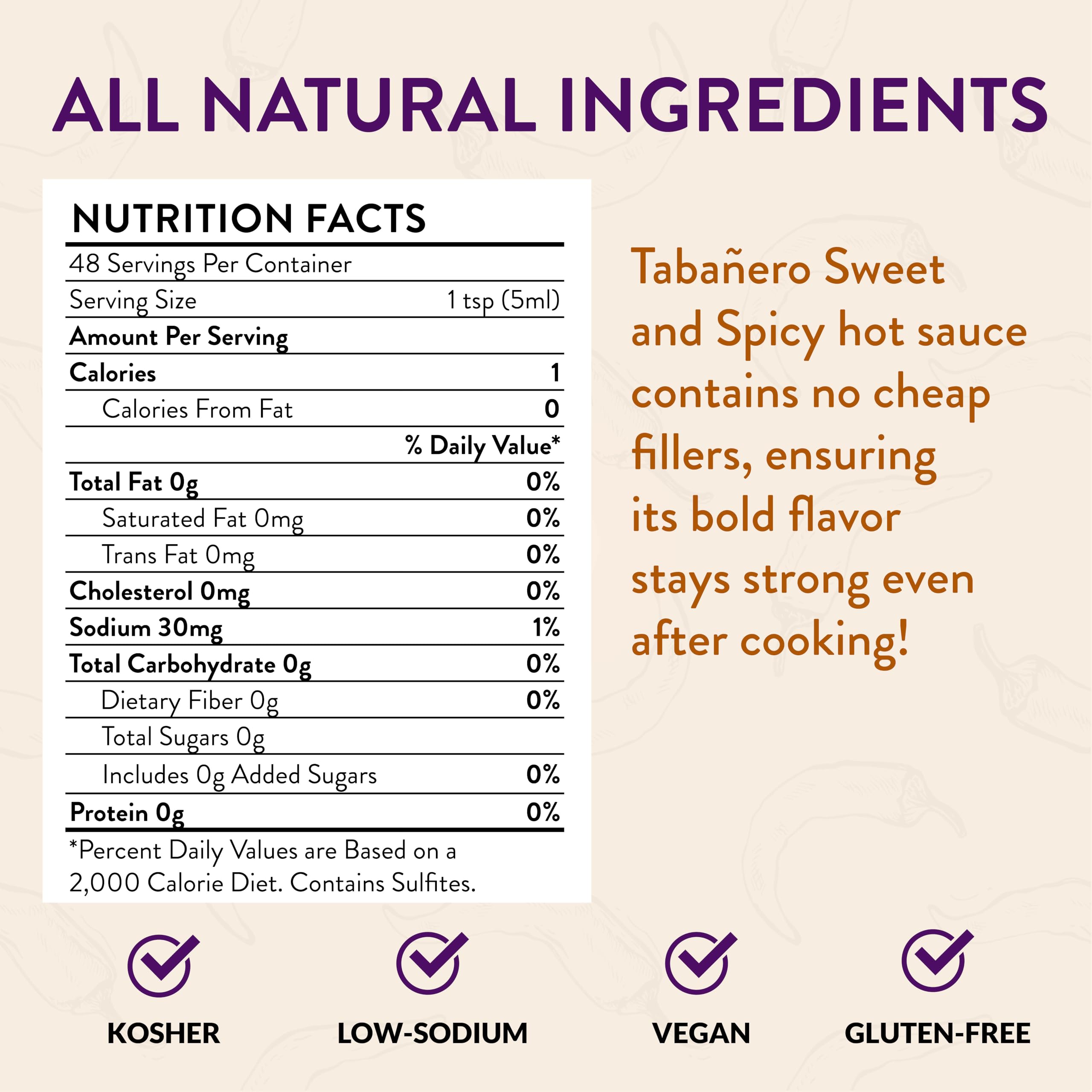 Tabañero Spicy Agave Hot Sauce - All Natural, Gluten Free, Low Sodium, Vegan & Kosher - Made in USA - 6 Pack (8 Oz Bottles) - Perfect for Tacos, Wings & Bloody Marys