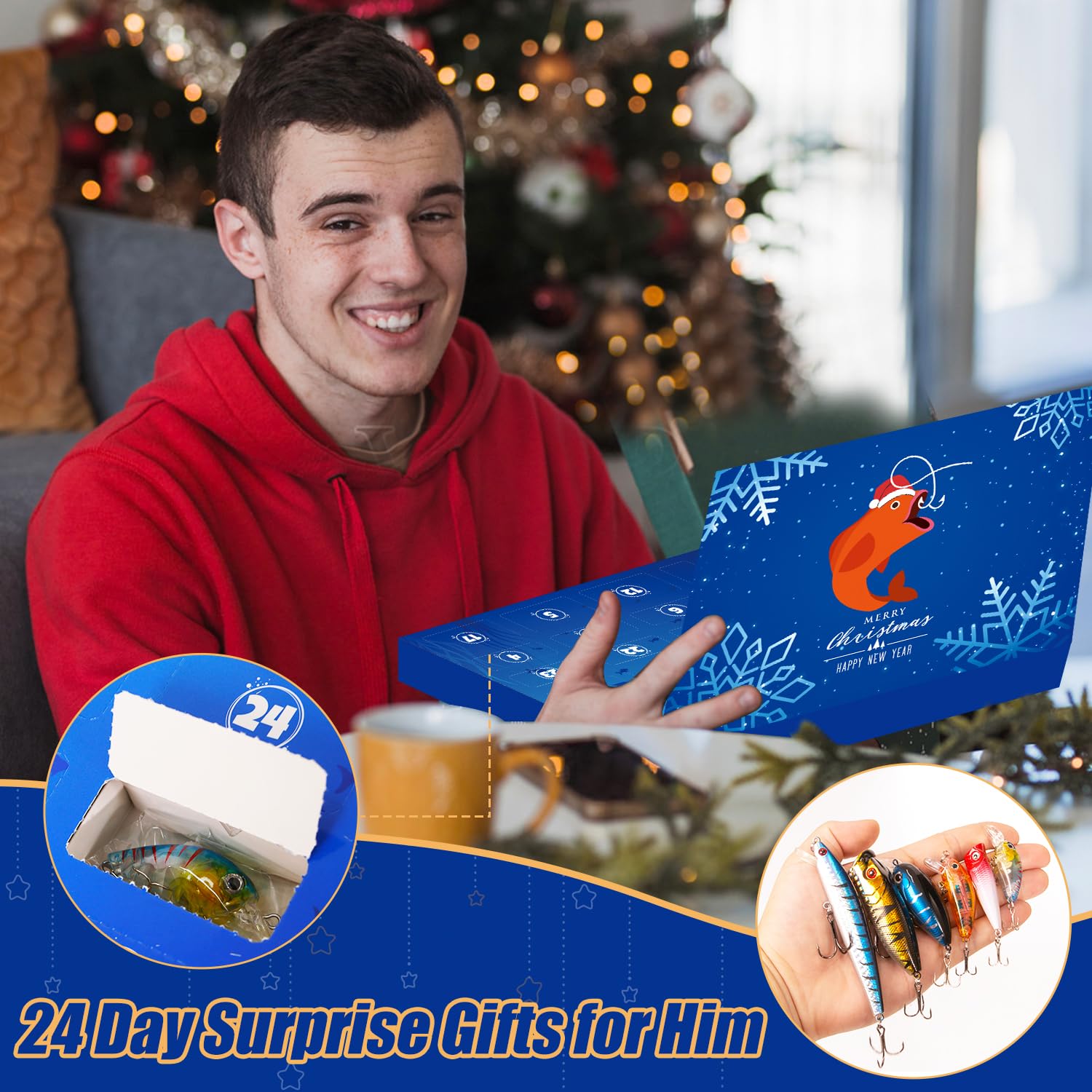 2023 Kederwa Fishing Advent Calendar for Men & Teens - 24-Day Countdown with Spoons, Minnows, Poppers, Crankbaits & VIB Lures | Perfect Christmas Gift for Dad, Grandpa, Brother & Boyfriend | Great for Holiday Countdowns, Fishing Enthusiasts & Outdoor Adventures