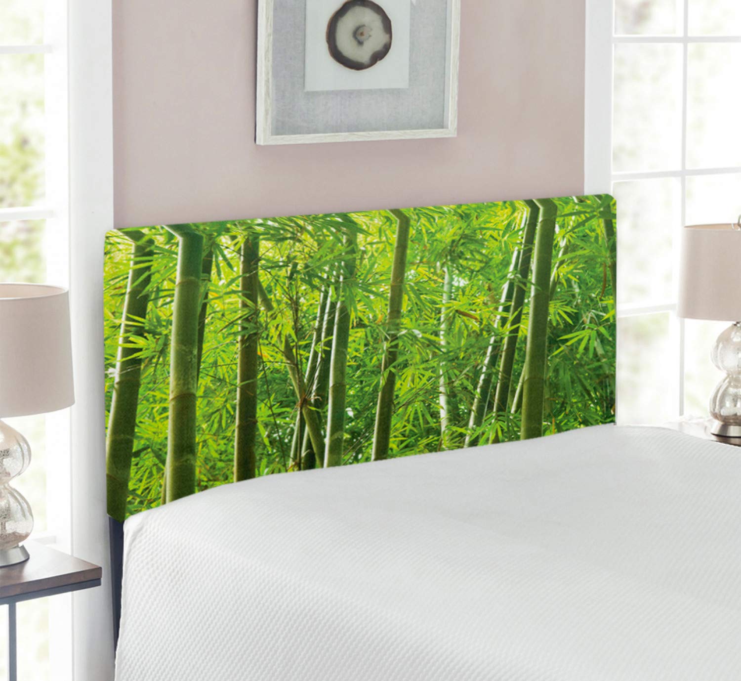 Ambesonne Twin Size Green Bamboo Print Upholstered Headboard - Exotic Tropical Asian Forest Design with Memory Foam - Perfect for Bedroom Decor and Nature-Inspired Home Styling