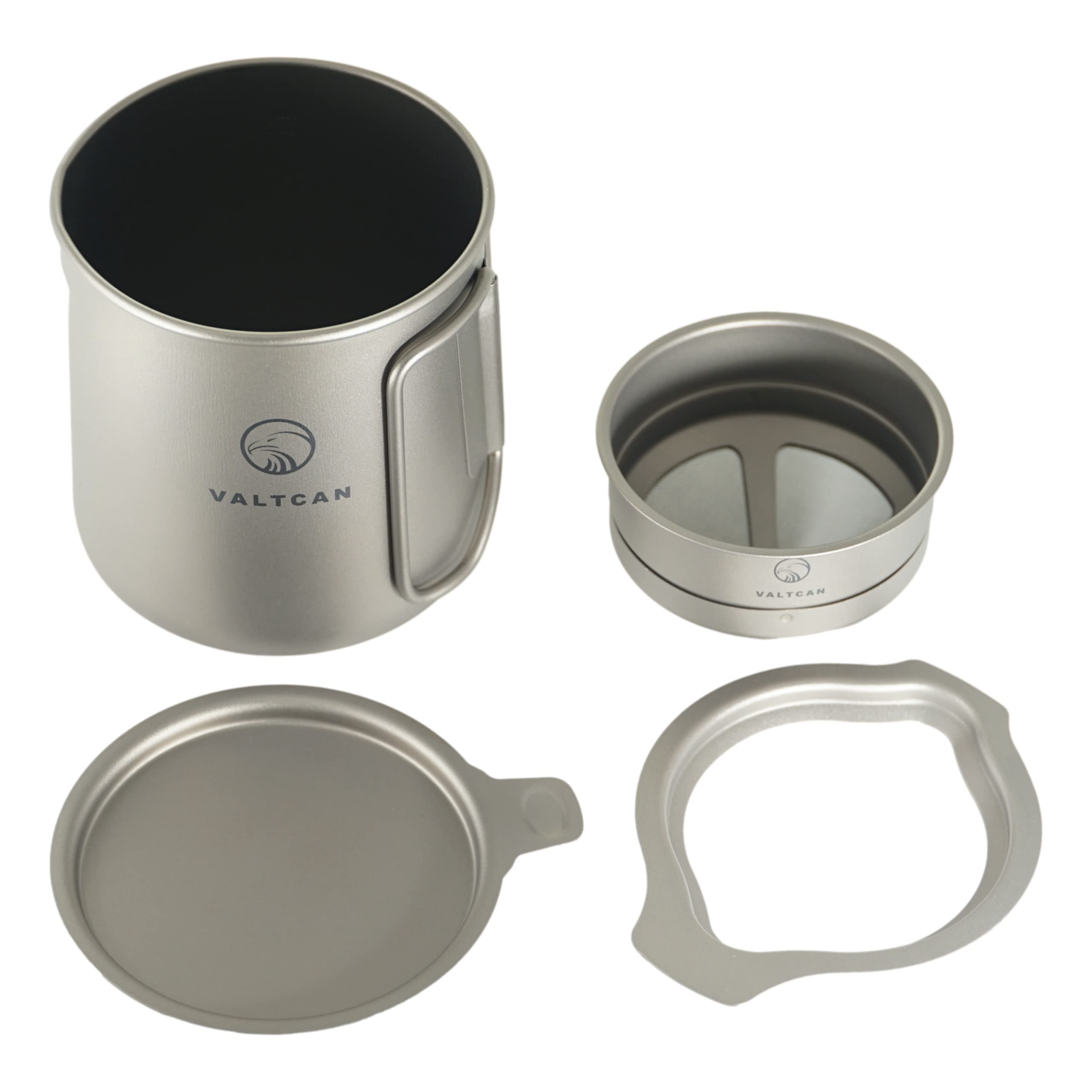 Valtcan 600ml Titanium Coffee Cup with Pour Over Drip Mesh Brewing System - 20oz Insulated Travel Mug & Milk Pitcher - Perfect for Camping, Office & Home Brewing