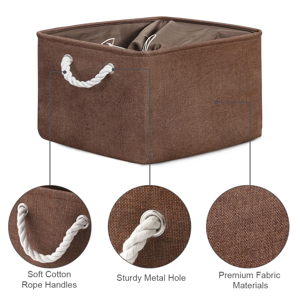 TheWarmHome 3-Pack Fabric Storage Baskets - 17x14x10 Inch Collapsible Closet Organizer Bins for Shelves, Toys, Clothes & Home Organization (Brown) | Perfect for Bedroom, Nursery, Playroom & Office Storage Solutions