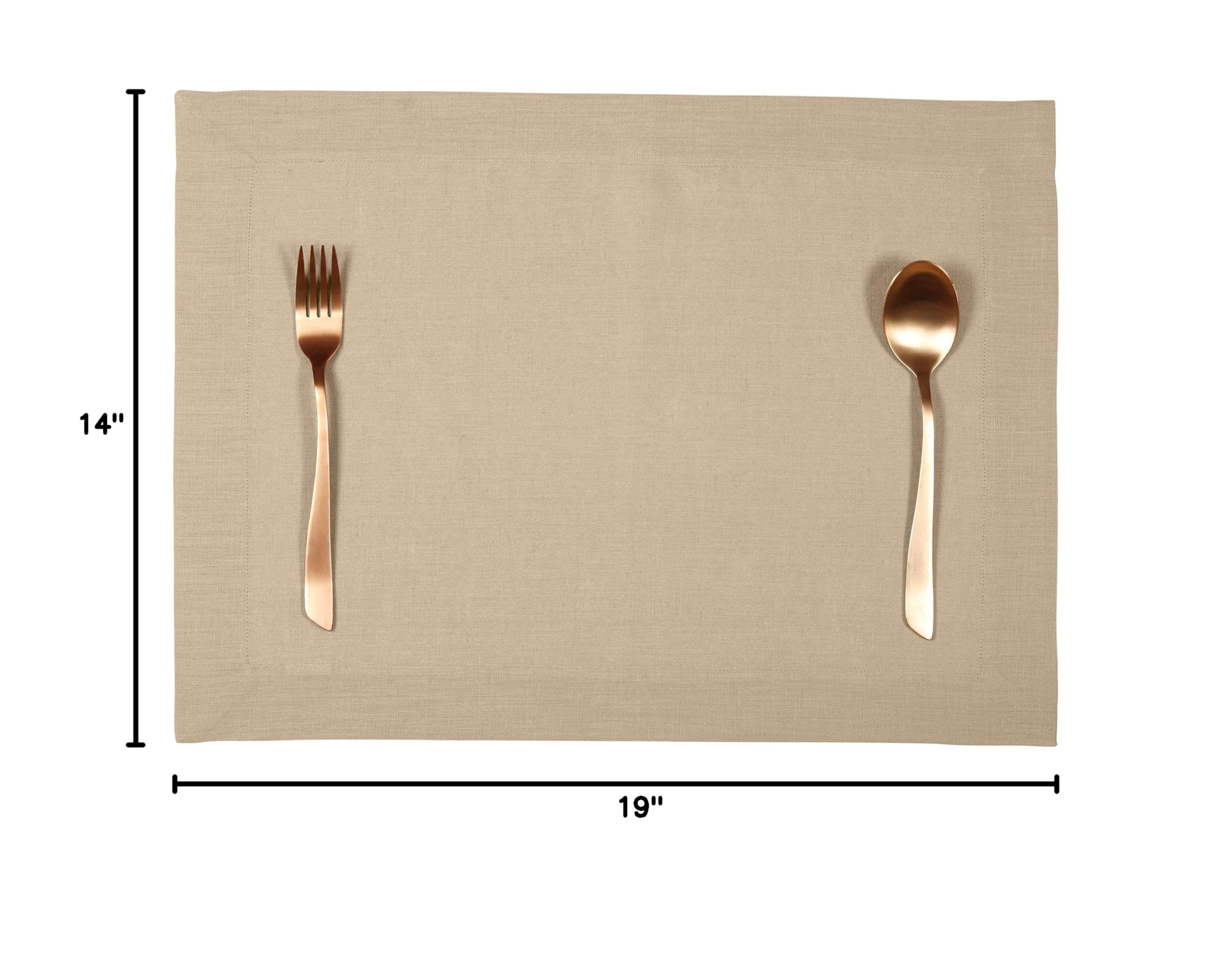 D'Moksha Homes 100% Pure Linen Placemats Set of 4 - 14x19 Inch Champagne Beige Table Mats - Washable Linen Placemats for Dining Table, Easter Decor, Kitchen, and Party Settings