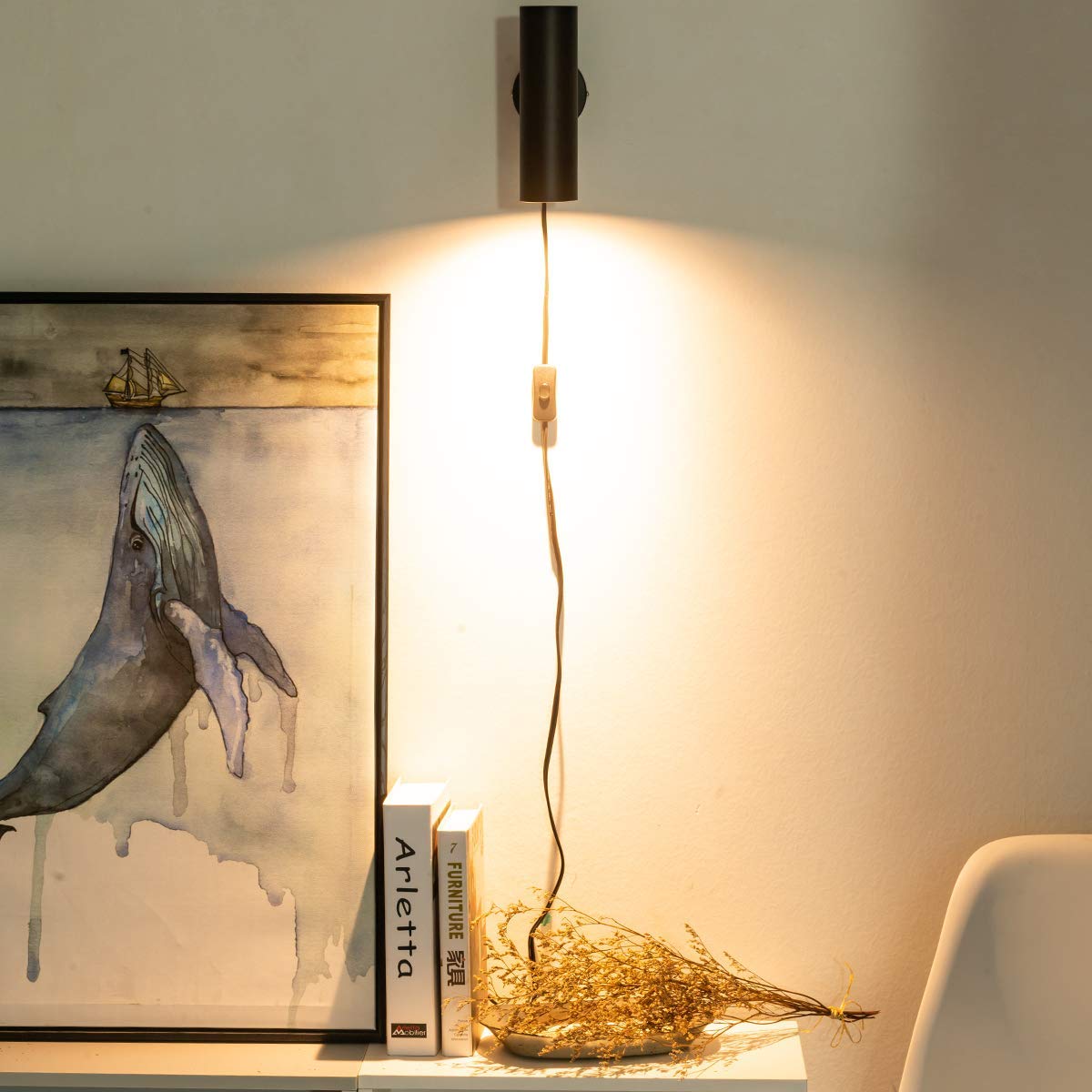 Modern Plug-in Wall Sconce - Minimalist Swivel Wall Lamp with On/Off Switch - Matte Black Finish - Set of 2 - Perfect for Bedroom, Mirror Display & Accent Lighting