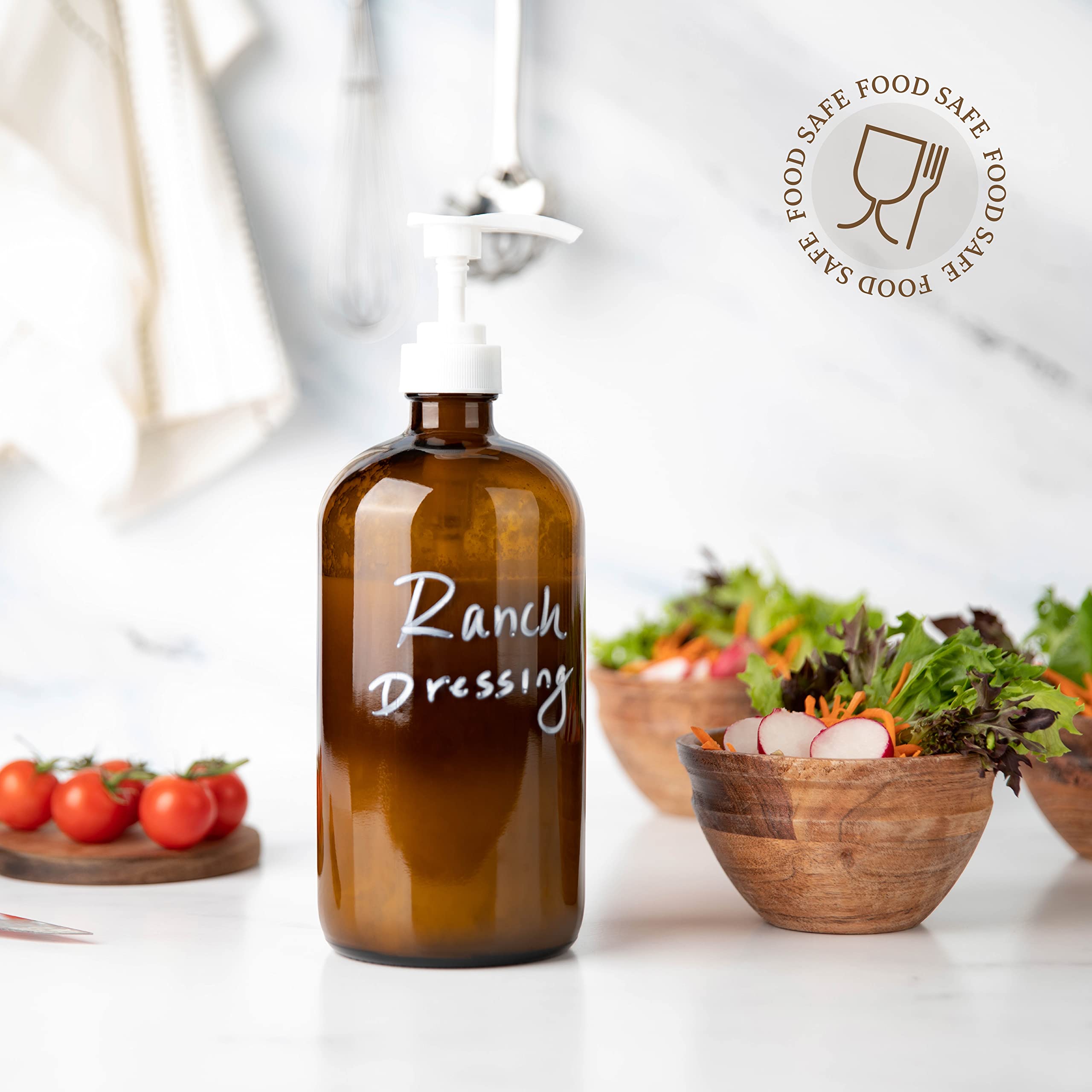32oz Amber Glass Pump Dispenser Bottle - 1 Liter Refillable Container for Shampoo, Conditioner, Lotion & Liquid Soap - Perfect for Bathroom, Shower & Kitchen Storage - BPA-Free Leakproof Design by Kitchentoolz