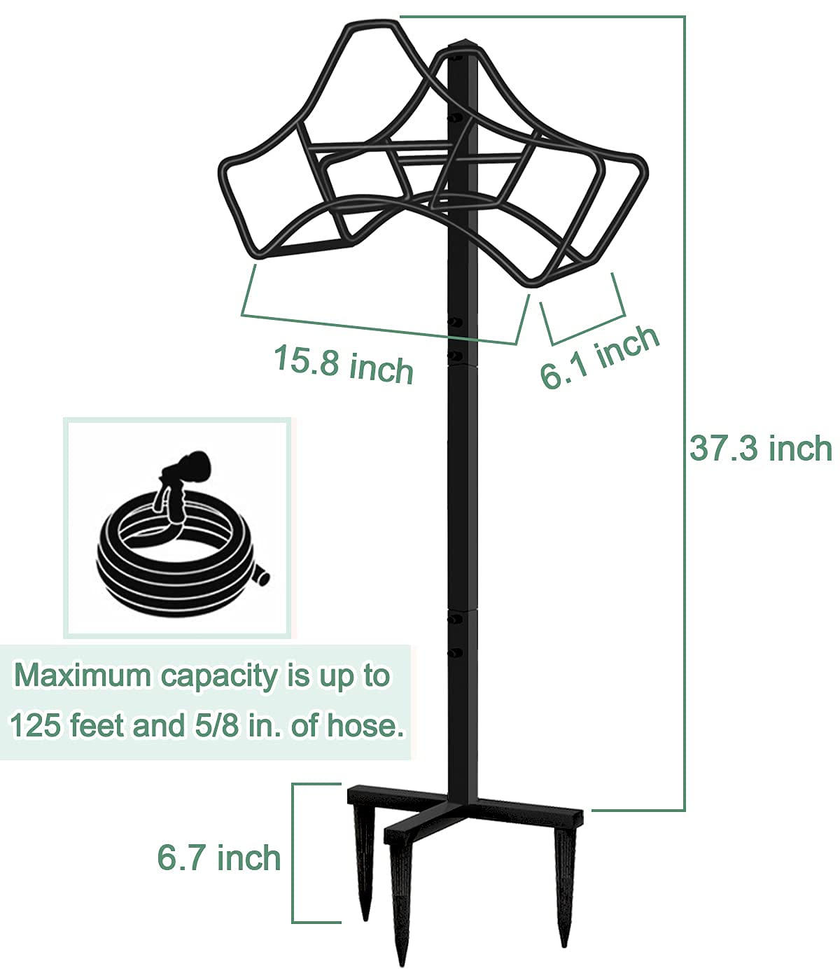 Garbuildman Heavy Duty Metal Garden Hose Holder Stand - Outdoor Water Pipe Reel Rack with Rust-Proof Coating, Shiny Black - Perfect for Lawn, Yard & Garden Watering Organization