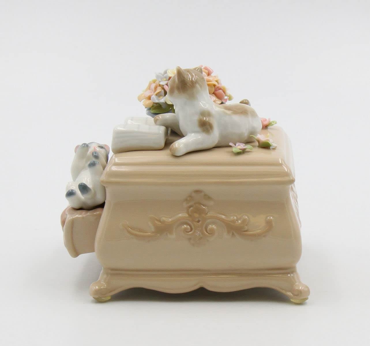 80043 Fine Porcelain Two Kittens Playing Around Dresser with Flower Pot Music Box Figurine (Plays 'You've Got A Friend' Melody) - 4.5 Inch Collectible Home Decor for Living Room, Bedroom & Gift Giving