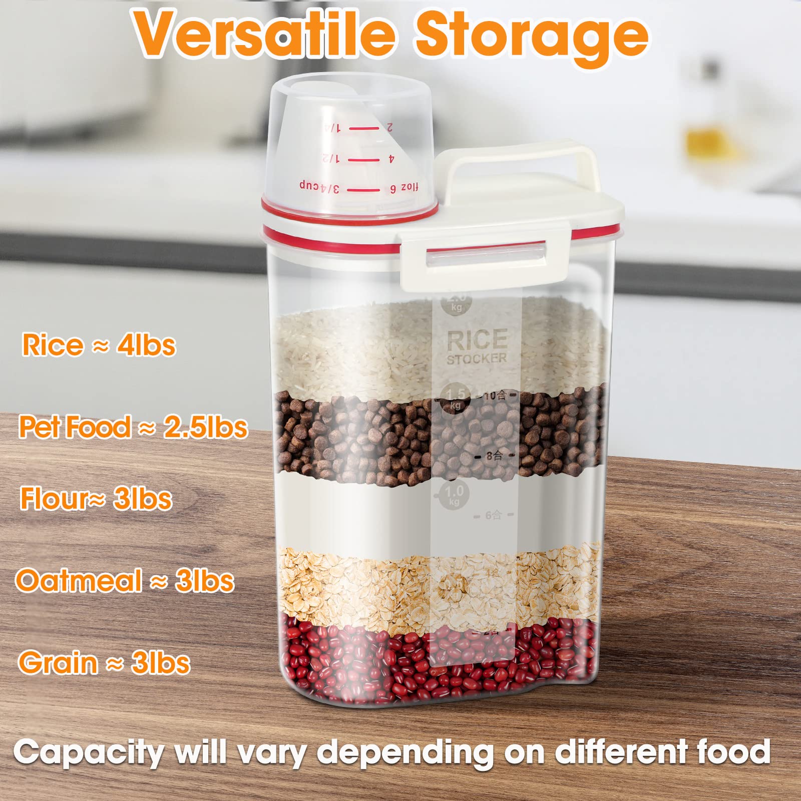 TBMax 10lb Airtight Rice Storage Container with Pourable Spout & Measuring Cup - BPA-Free Plastic Cereal Dispenser for Kitchen Pantry Organization - Perfect for Storing Rice, Flour, Cereal & Dry Food