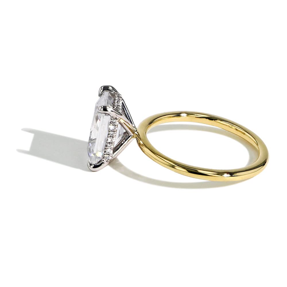 4.0 Carat 10x8mm Radiant Cut Moissanite Solitaire Engagement Ring with Hidden Halo & Lab Grown Diamond - 14k Gold D-VVS1 (Wedding, Proposal, Anniversary Gift)