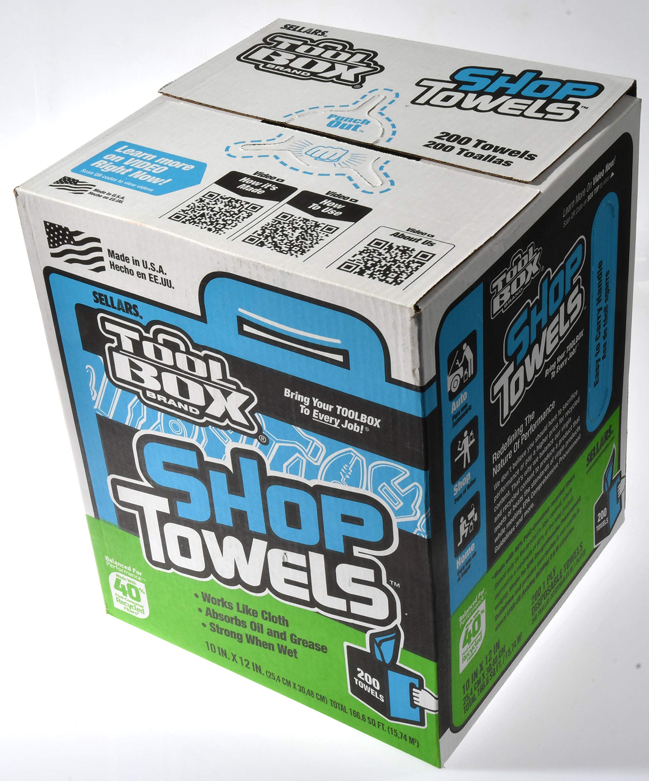 TOOLBOX Z400 Center Pull Shop Towels - 200 Pack Industrial Strength Cleaning Wipes for Garage, Workshop & Auto Repair | 1 Count Box (200 Towels) - Heavy Duty Absorbent Rags for Mechanics, DIY & Commercial Use