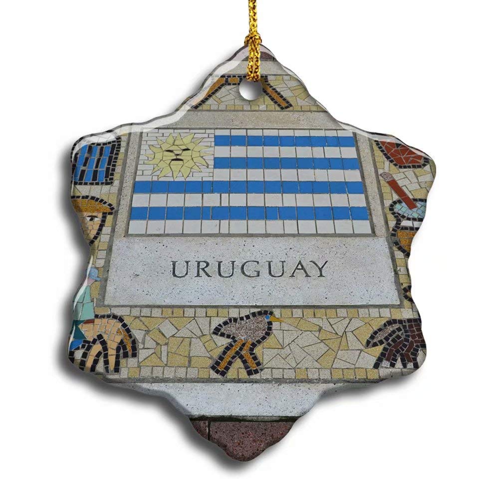Uruguay Christmas Ceramic Ornament - Double Sided Snowflake Porcelain Xmas Tree Decor - Holiday Home Gift for Christmas Party & Winter Decorations