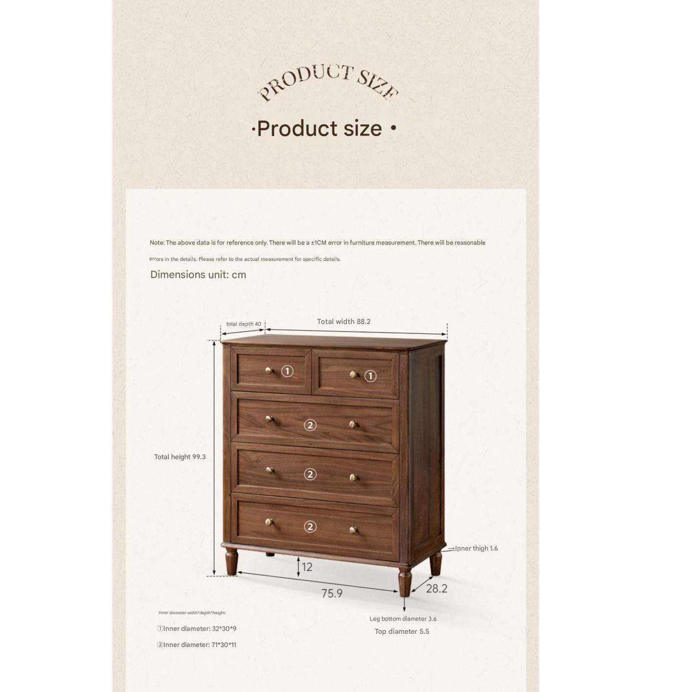 Solid Black Walnut Wood American Retro Dresser - Vintage 5-Drawer Chest for Bedroom, Living Room & Home Office Storage