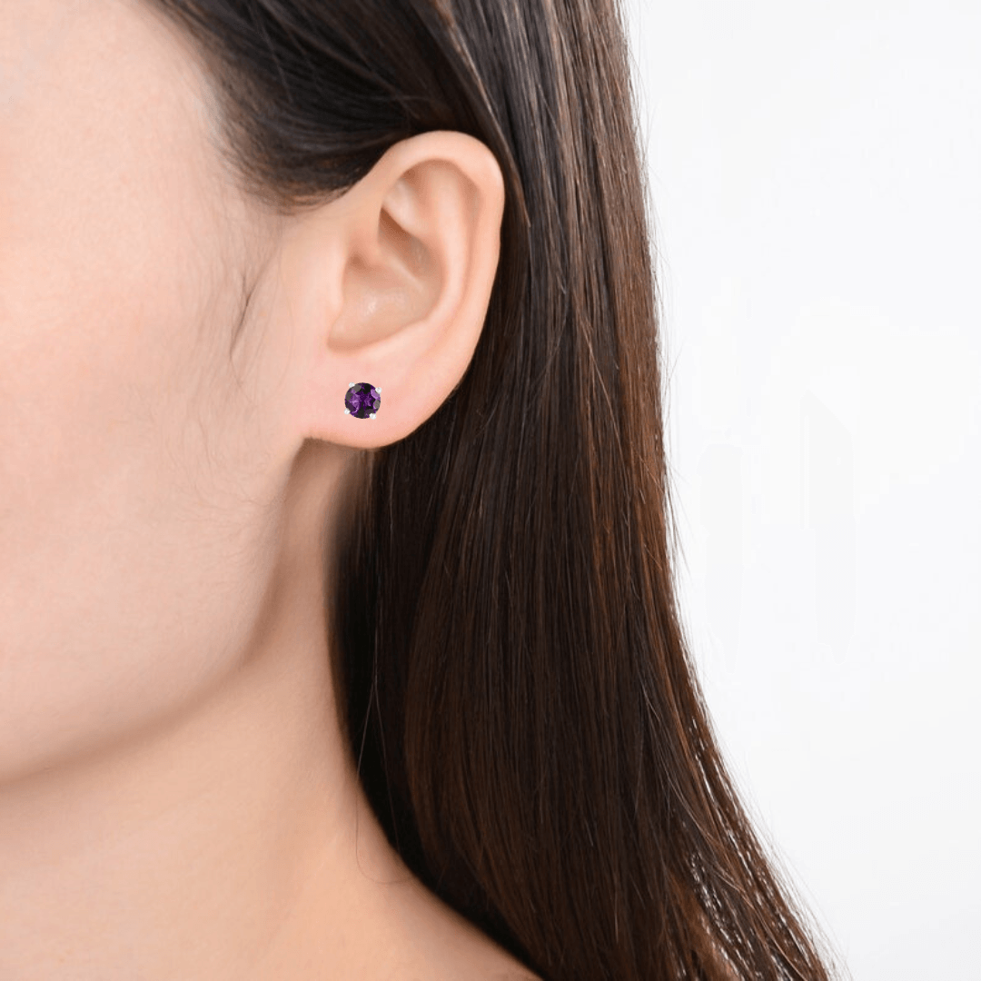 Natural Purple Amethyst Stud Earrings for Women - 925 Sterling Silver Minimalist Dainty Jewelry - Perfect for Everyday Wear, Gifts & Special Occasions
