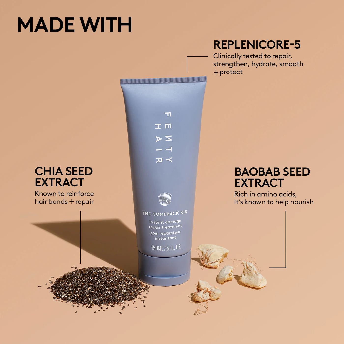 Fenty Beauty The Comeback Kid Instant Damage Repair Hair Treatment - Deep Conditioning for Damaged Hair, Split Ends & Frizz - Perfect for Salon-Quality Results at Home