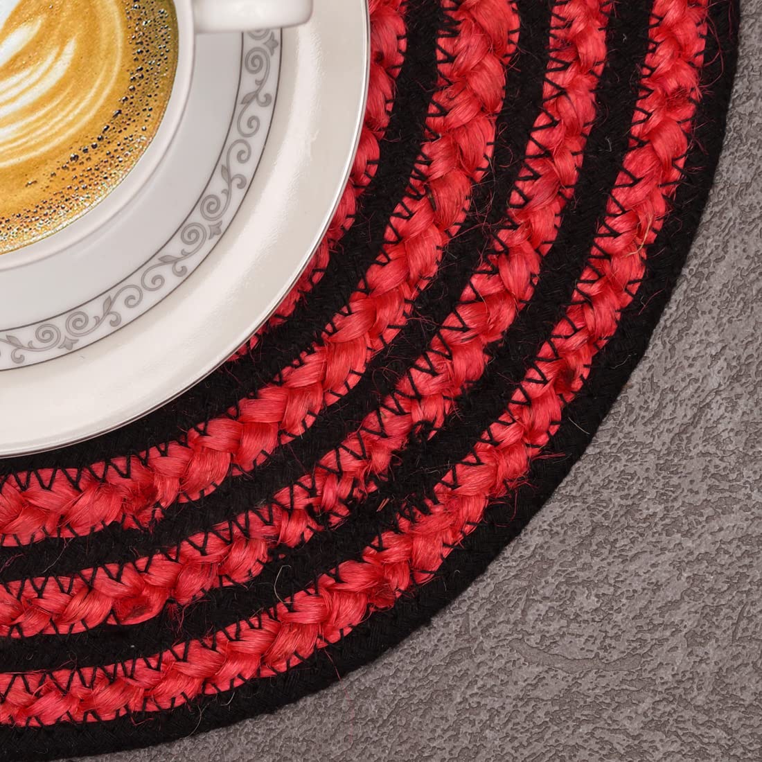 Natural Jute Round Placemats Set - Reversible Braided Table Mats for Dining, Kitchen, Side Table & Center Table (30x30cm, Black & Pink) - Eco-Friendly Home Decor for Everyday Use & Special Occasions