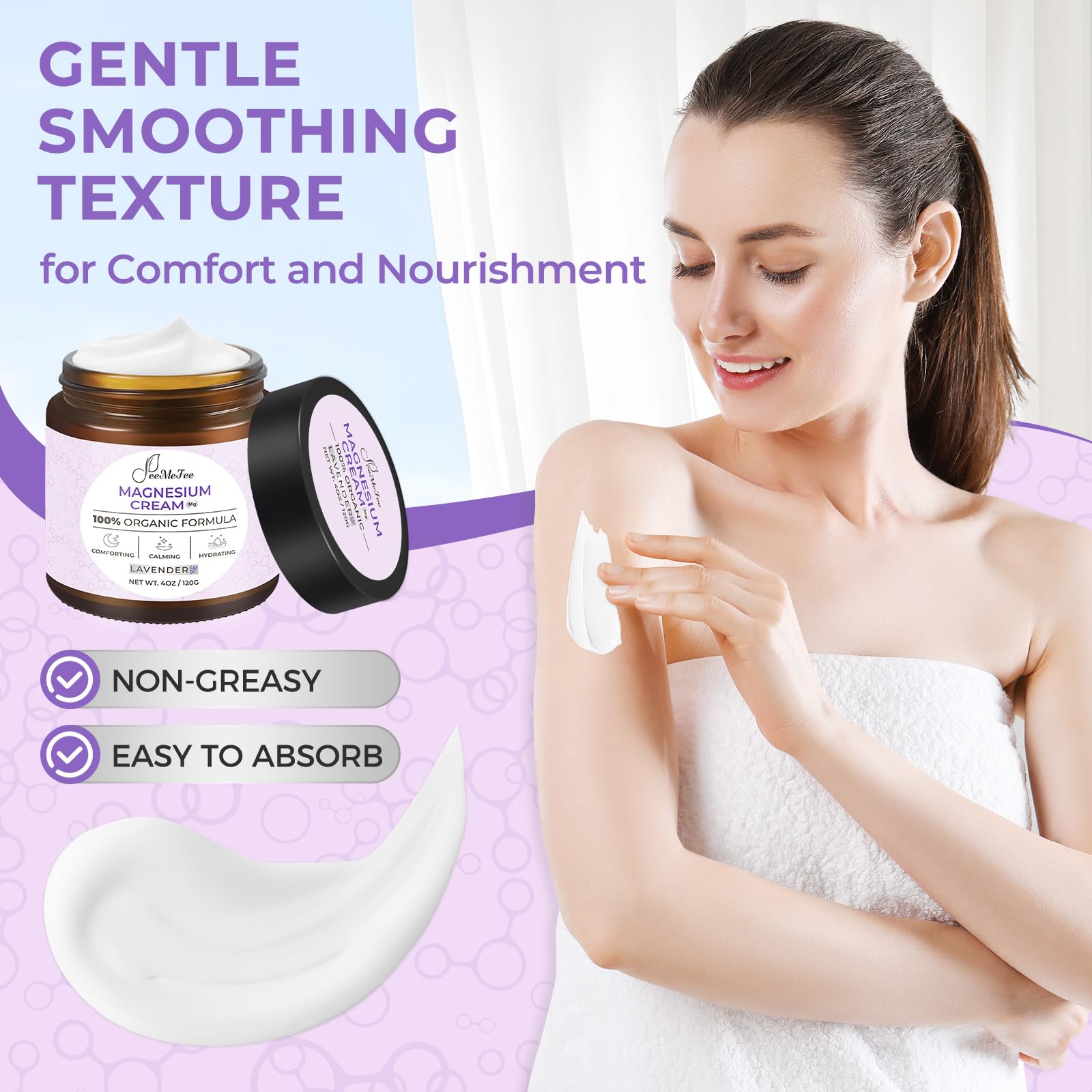 Natural Magnesium Lotion for Better Sleep - Coconut Oil & Shea Butter Cream with Vitamin E & Lavender | 4 oz | Relaxing Nighttime Moisturizer for Stress Relief & Muscle Recovery