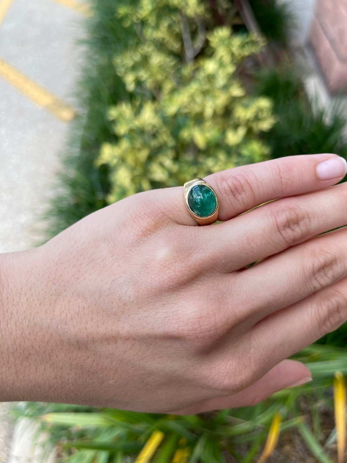 6.23 Carat Natural Emerald Cabochon Ring - Rich Green Gemstone in 14K Gold for Women & Men - Perfect for Engagement, Wedding & Everyday Elegance