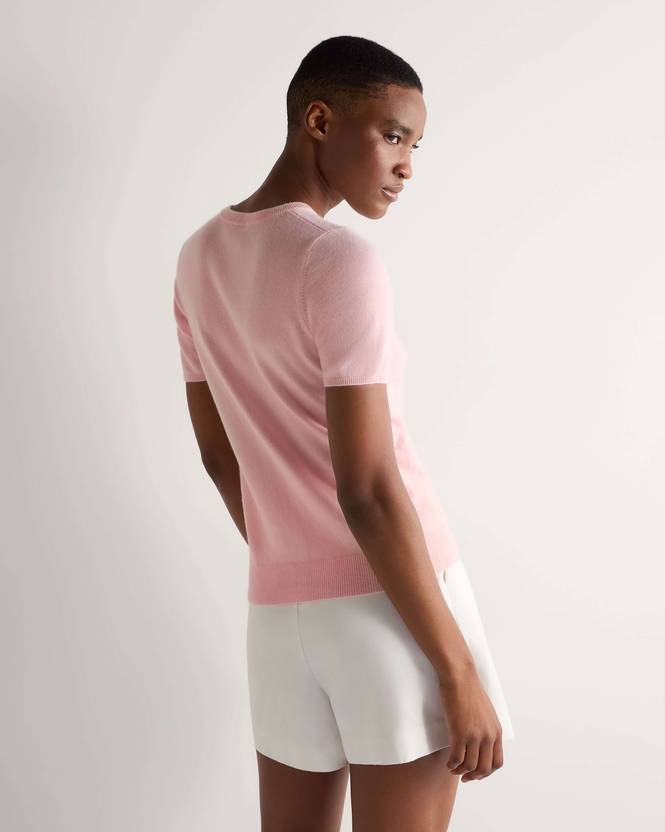 Women's Milly Classic Cashmere T-Shirt in Blossom Pink | Soft Luxury Knit Top for Casual Wear & Layering