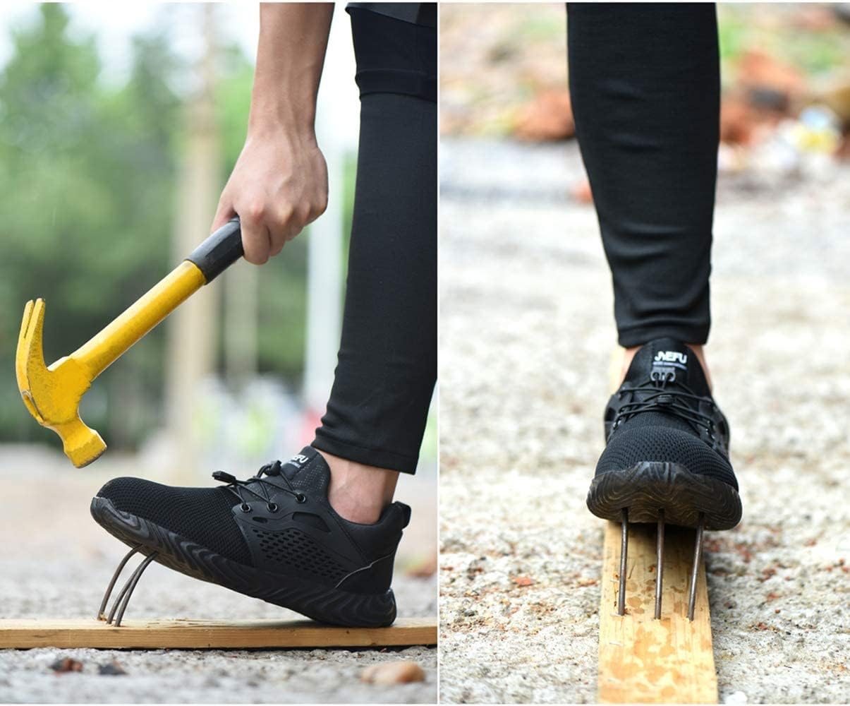 Men's & Women's Steel Toe Safety Shoes - Lightweight Work Boots with Breathable Mesh for Construction & Industrial Use | Black, Blue, Grey, Green, Pink | UK Sizes 3.5-13 | Perfect for Warehouse, Factory & Outdoor Work