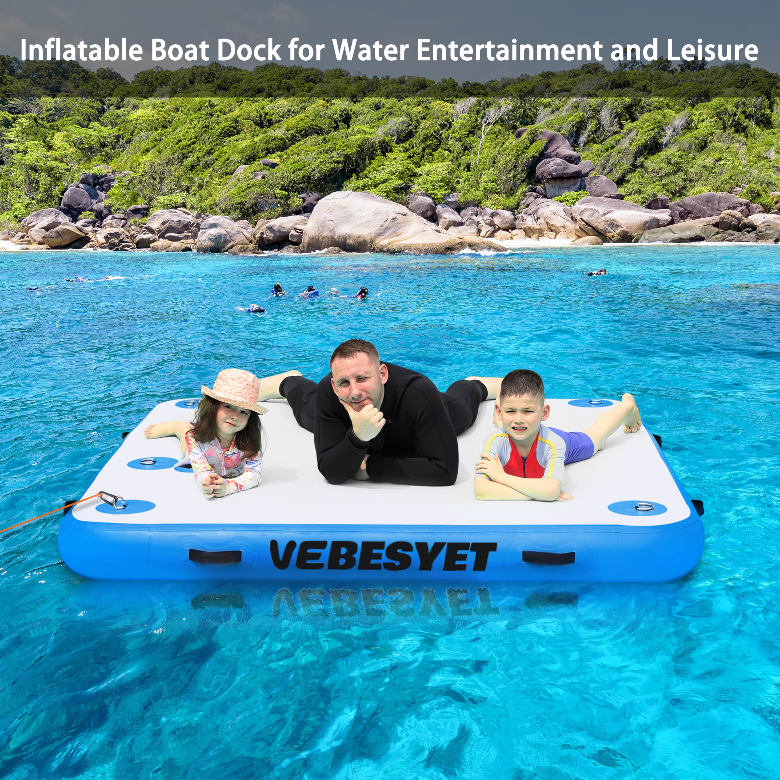 **Inflatable Floating Dock for Swimming - 6/8 Inch Thick Multi-Person Swim Platform with Electric Air Pump & Storage Bag - Perfect for Beach, Lake, Boating & Water Sports**