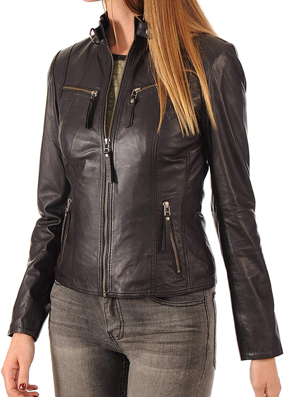 LEA HARIS Women's Real Lambskin Leather Jacket - Bomber Motorcycle Biker Jacket for Women | Stylish Outerwear for Riding, Night Out & Casual Wear