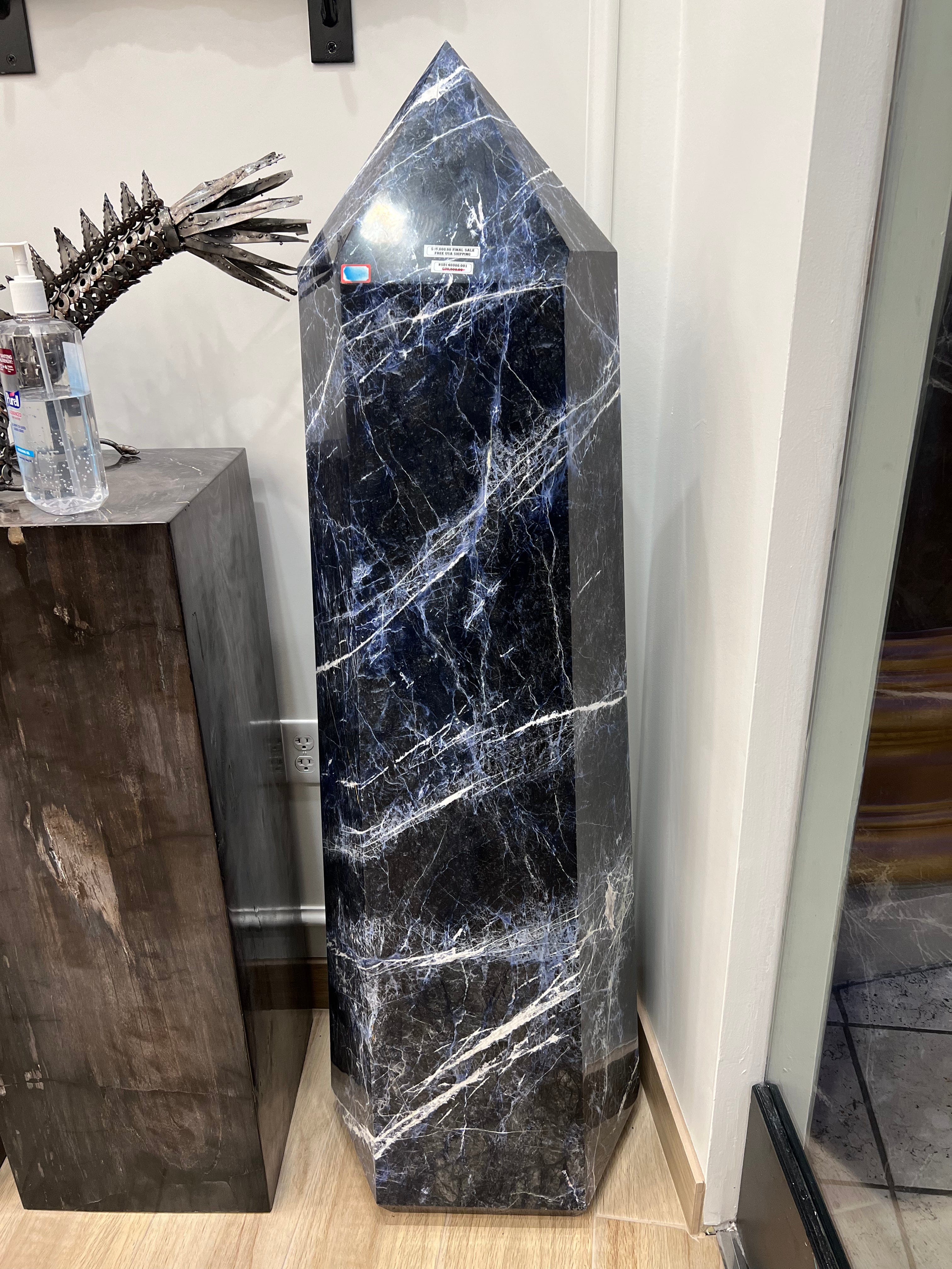 59” Natural Sodalite Obelisk from Brazil - 320 kg Large Healing Crystal for Home Decor, Meditation & Spiritual Energy