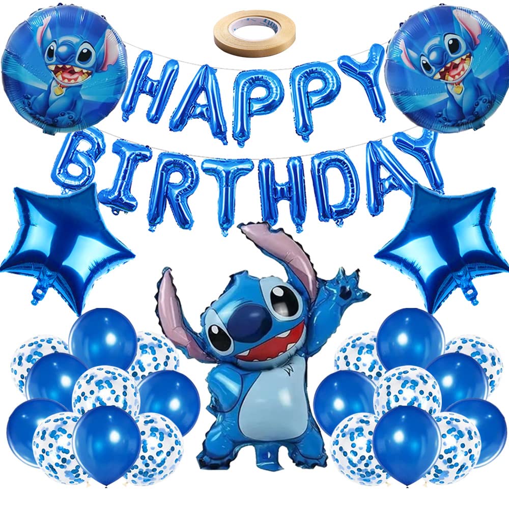 Lilo and Stitch Birthday Party Decorations - 20pcs Blue Foil Balloons, Aluminum Star Balloons & Confetti Balloons for Kids, Girls, Boys - Perfect for Birthday Parties, Baby Showers & Disney Themed Events
