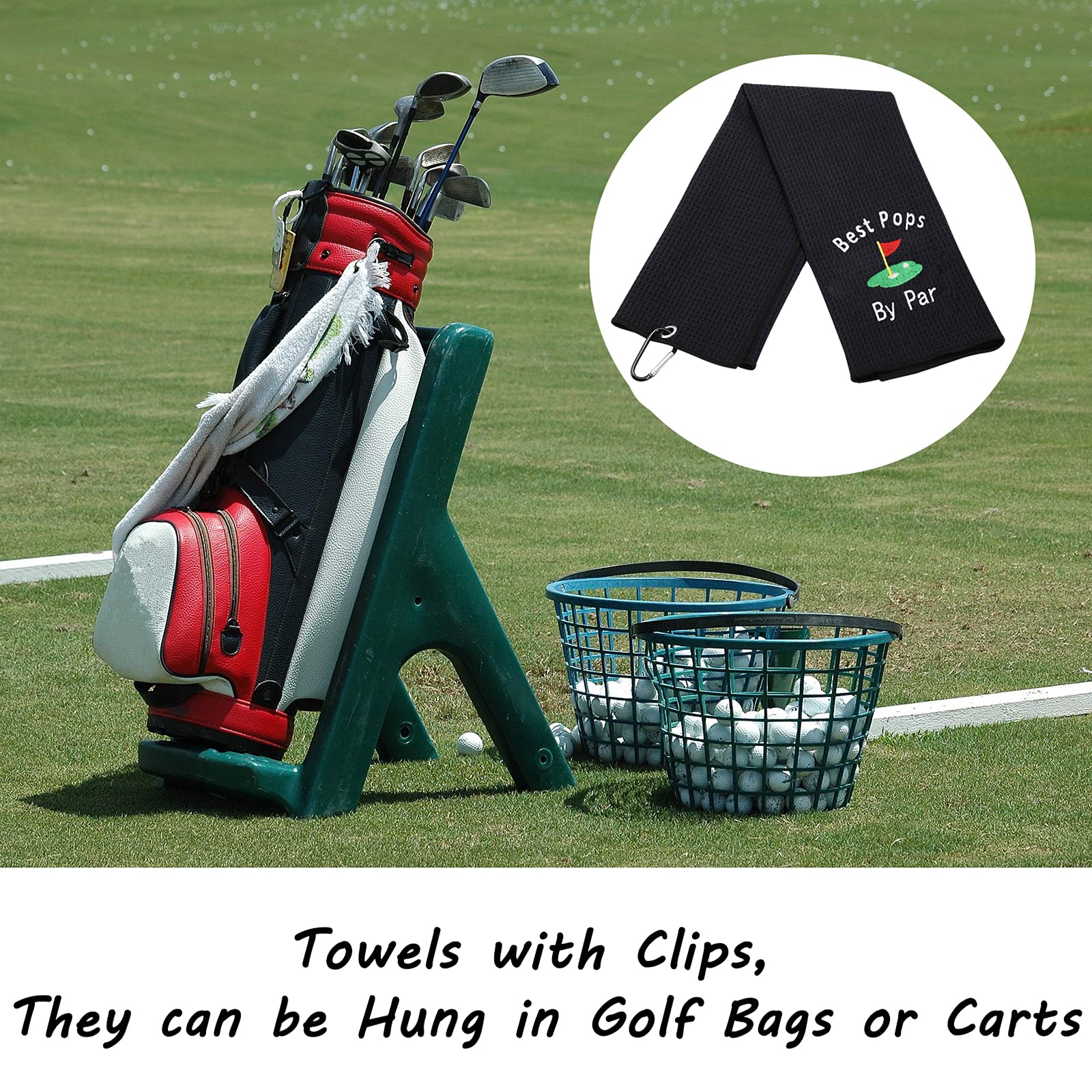LEVLO Premium Embroidered Golf Towel for Dad - Best Father's Day Gift for Golf Lovers - Ideal for Pops, Grampy, Papaw & Opa - Includes Convenient Clip (Black) - Perfect for Golf Courses, Driving Ranges & Father's Day Celebrations