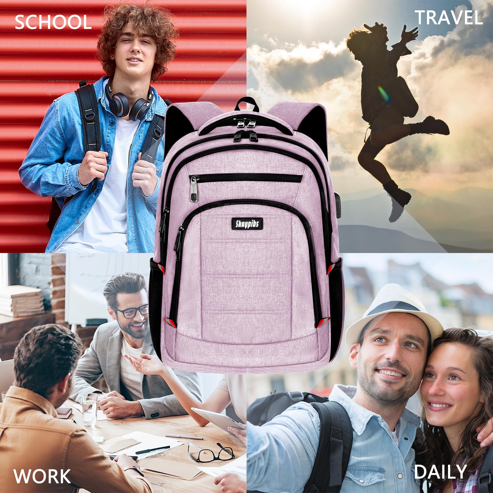 **Pink Women's Backpack with USB Charging Port - Stylish School & College Bookbag for Girls & Teens - Fits 15.6 Inch Laptop - Perfect for High School, Work, Business & Travel**