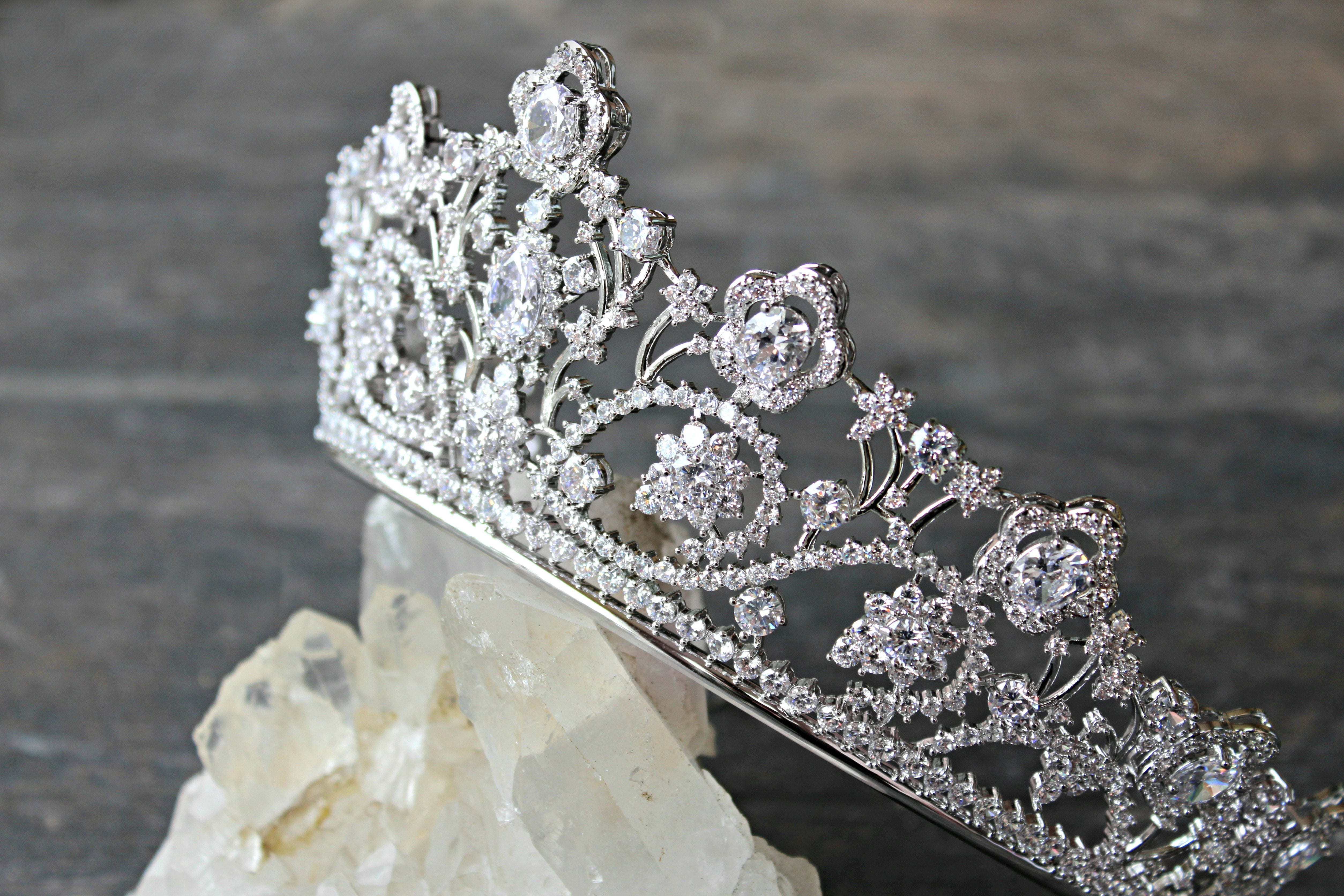 PAIGE Simulated Diamond Bridal Tiara - Sparkling Wedding Crown for Bride, Princess Style Headpiece for Bridal Shower, Bachelorette Party & Special Occasions