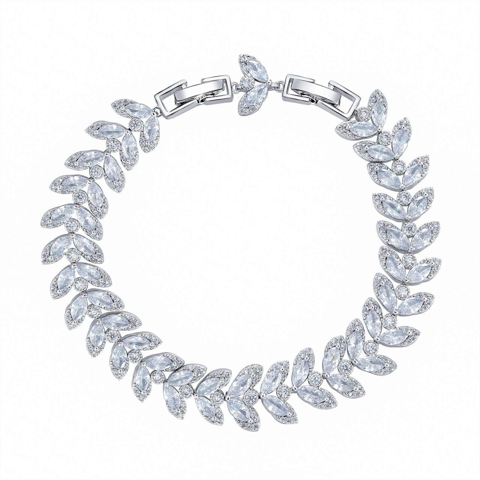5A Cubic Zirconia Silver Bracelet Chains for Women - Elegant Leaf Design Jewelry for Party, Wedding & Everyday Wear CK10138