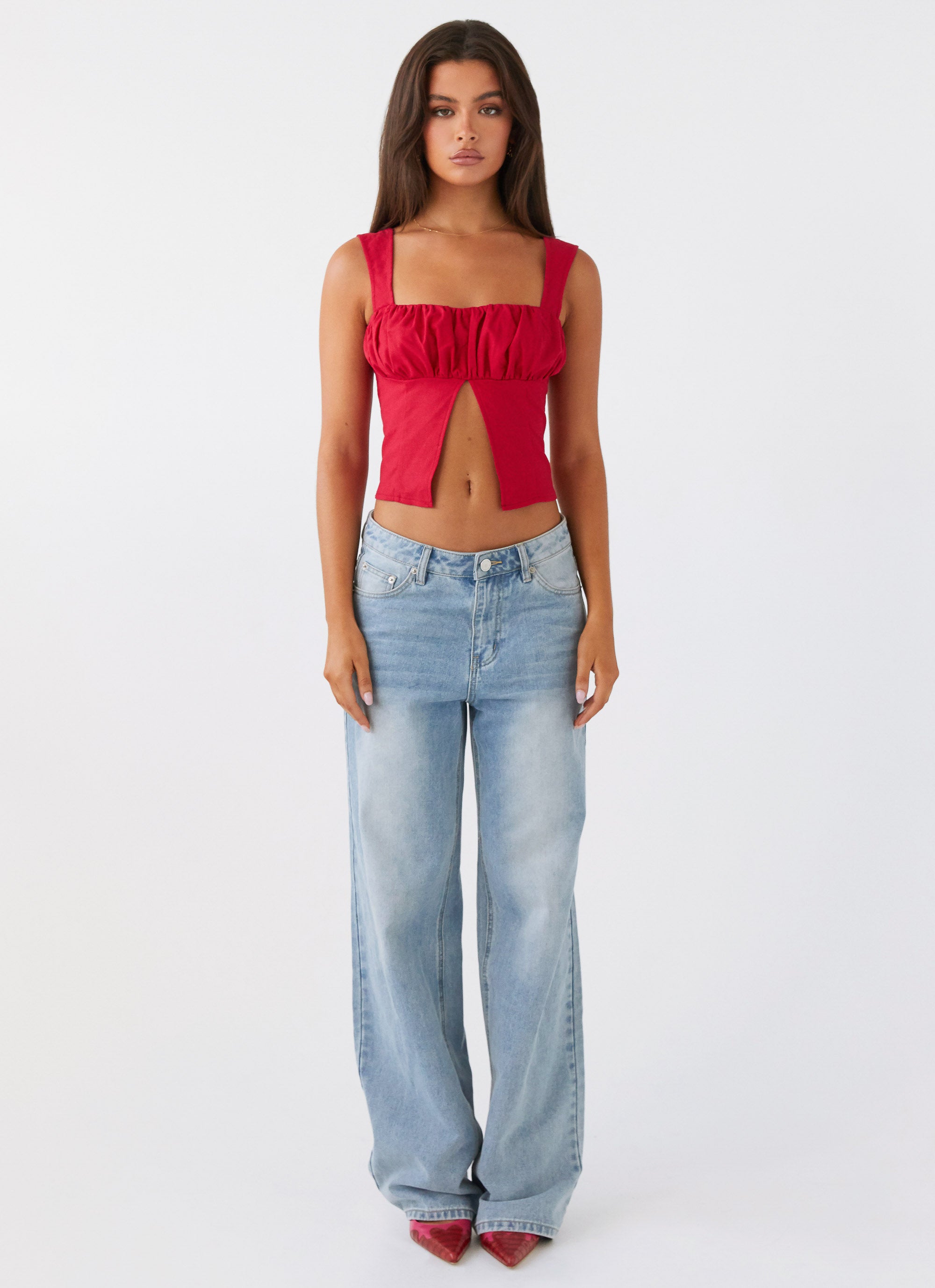 Stylish Red Linen Blouse for Women - Elegant Poet's Notes Collection | Perfect for Summer Outfits, Office Wear & Casual Dates