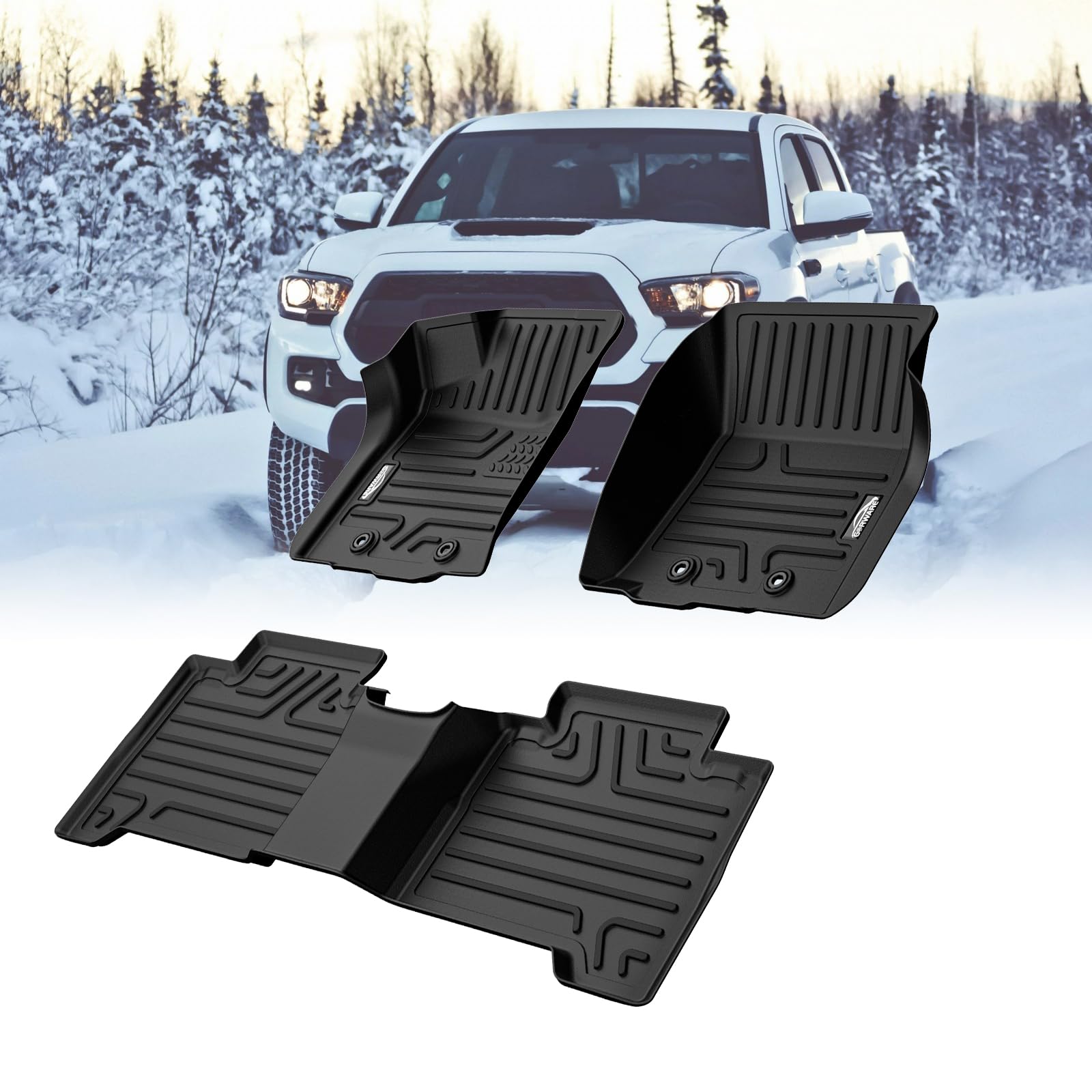 GORWARE 3D All-Weather Floor Mats for Toyota Tacoma 2018-2023 | Custom Fit TPE Floor Liners with High Side Protection | Front & Rear Row Car Mats | Perfect for Off-Road, Daily Commute & Family Road Trips