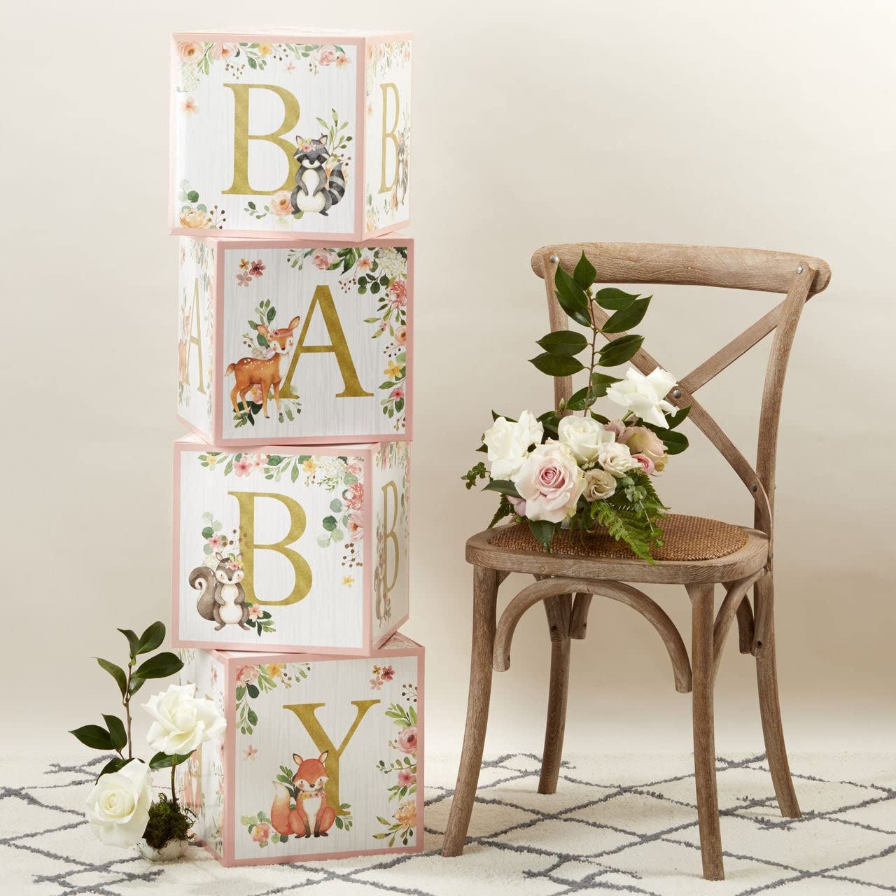Kate Aspen Woodland Baby Shower Guest Book Alternative - Pink Frame with 30 Wooden Bears, Baby Boxes & Letters - Perfect for Baby Shower Decorations & Nursery Sign-in Keepsakes