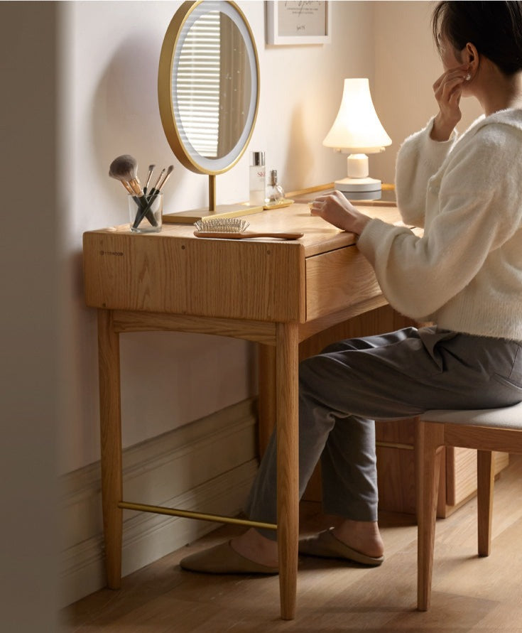 Stylish Oak Solid Wood Nordic Dressing Table - Modern Vanity Desk for Bedroom & Makeup Area | Perfect for Home Decor & Beauty Routine