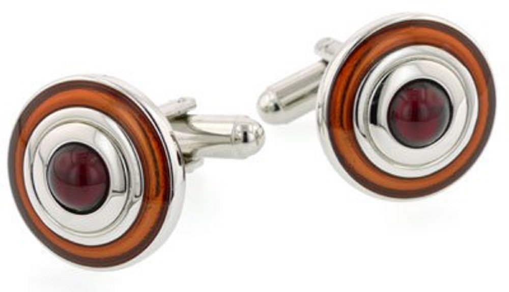 Elegant Domed Red and Orange Cufflinks for Men - Classic Dress Shirt Accessories for Weddings, Business Meetings & Formal Events