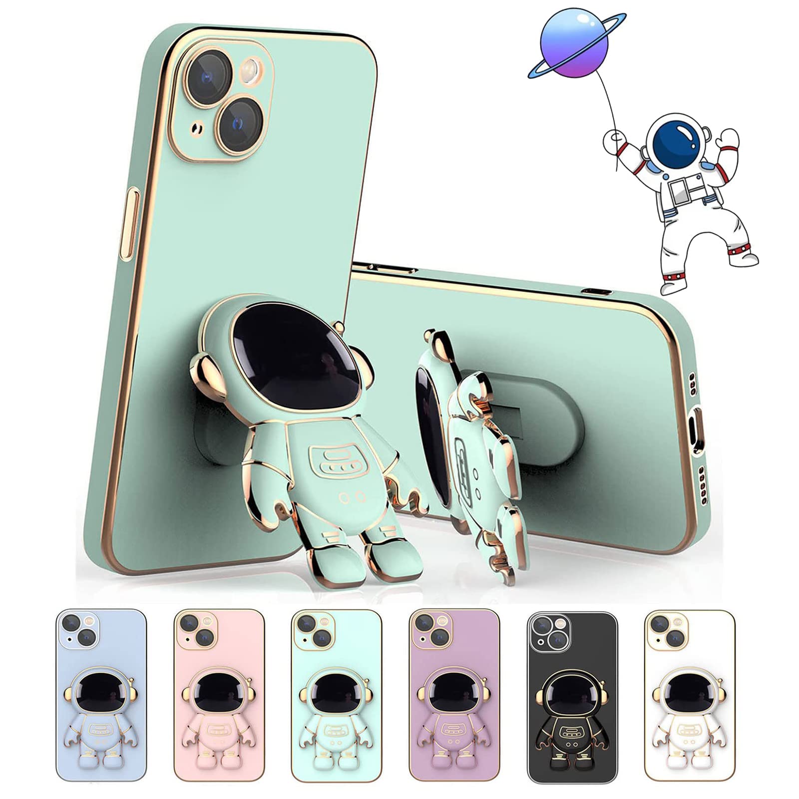 Astronaut Hidden Stand Phone Case for iPhone 13 Pro Max - Protective Cover with Kickstand & Lens Film (Green) | Perfect for Space Enthusiasts & Everyday Use