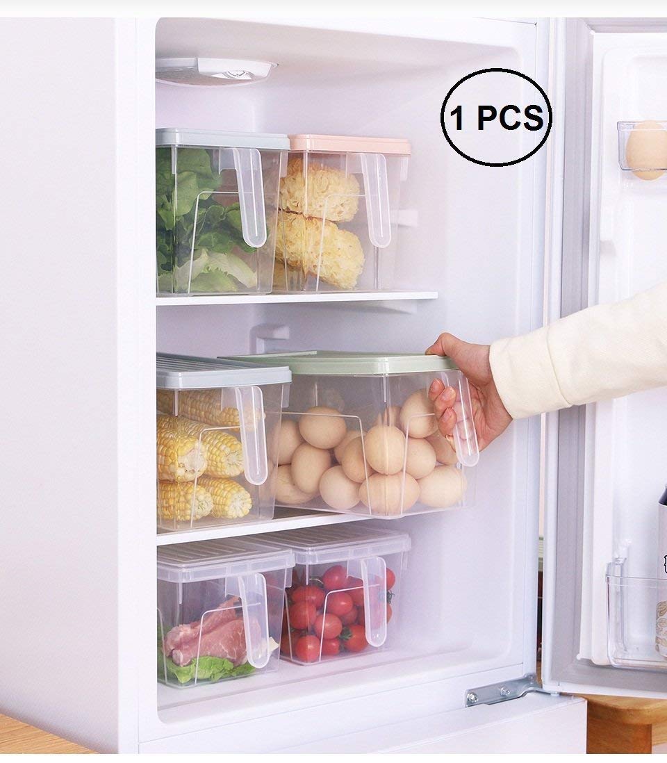 Space Saving Fridge Storage Box with Lid and 3 Bins - 5L Transparent Plastic Refrigerator Organizer for Fruits, Vegetables & Leftovers - Kitchen Storage Container Set (Pack of 1) - Perfect for Small Apartments & Organized Kitchens