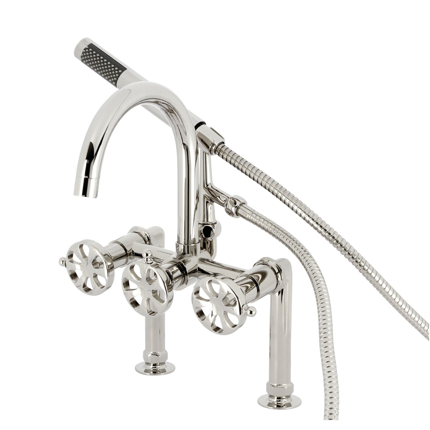 Belknap AE8106RX 3-Handle 2-Hole Deck Mount Clawfoot Bathtub Faucet with Hand Shower - Polished Nickel Finish - Vintage Style Bathroom Fixture for Classic & Modern Bathrooms