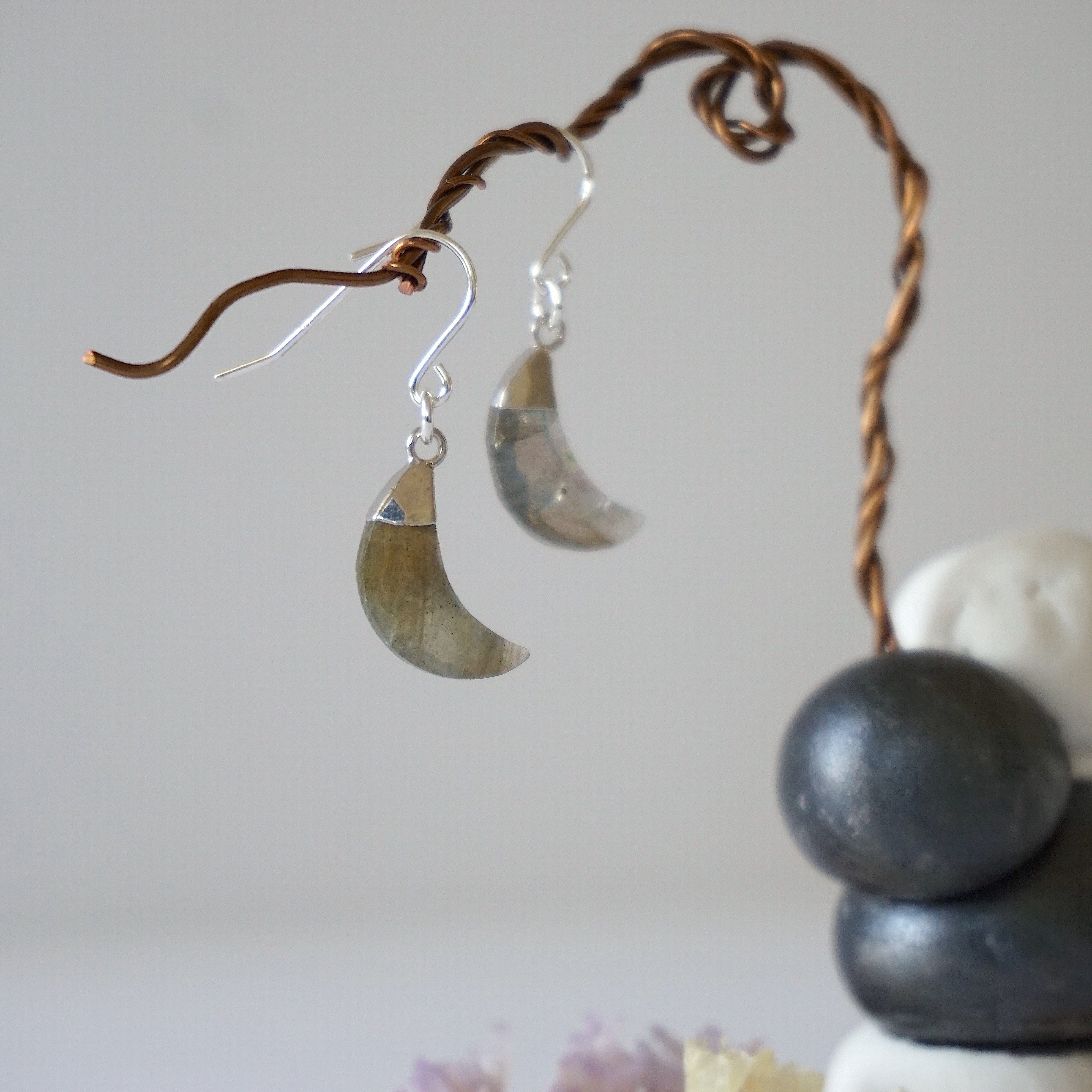 Labradorite Moon Drop Earrings - Sterling Silver Dangle Earrings for Women - Perfect for Evening Parties, Weddings & Special Occasions