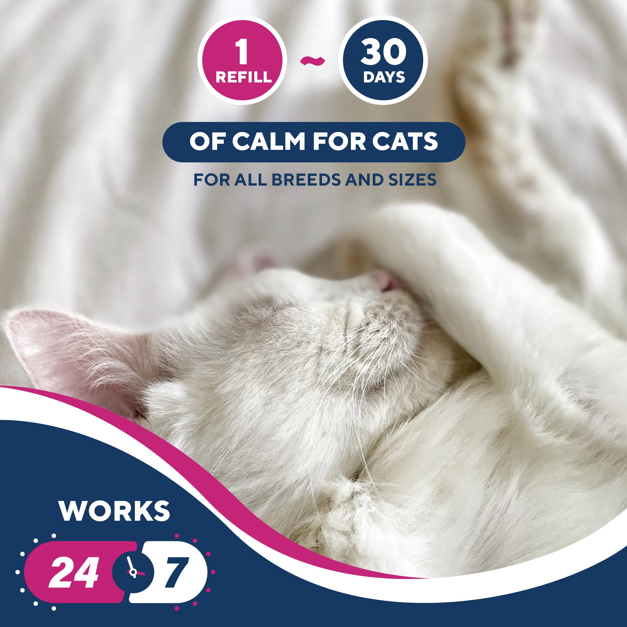 Premium Cat Calming Diffuser with Feline Pheromones - Anti-Anxiety Stress Relief for Cats, Stops Aggression, Spraying & Fighting - Ideal for Multi-Pet Homes, Vet Visits & Travel - 30-Day Refillable Plug-In