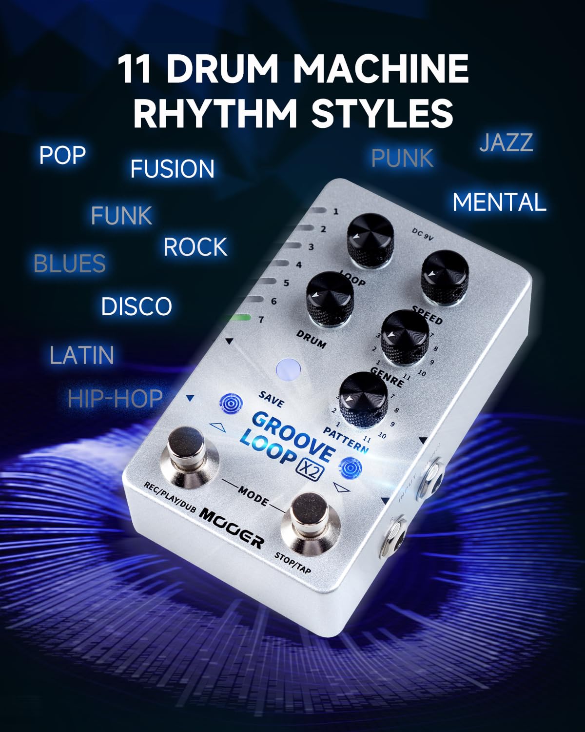 MOOER Groove Looper Pedal - Stereo Guitar Loop Recorder with 140 Minutes Loop Time & 121 Drum Grooves - Drum Machine & Editor Software Included (X2) - Perfect for Live Performances, Music Production & Home Studio Recording