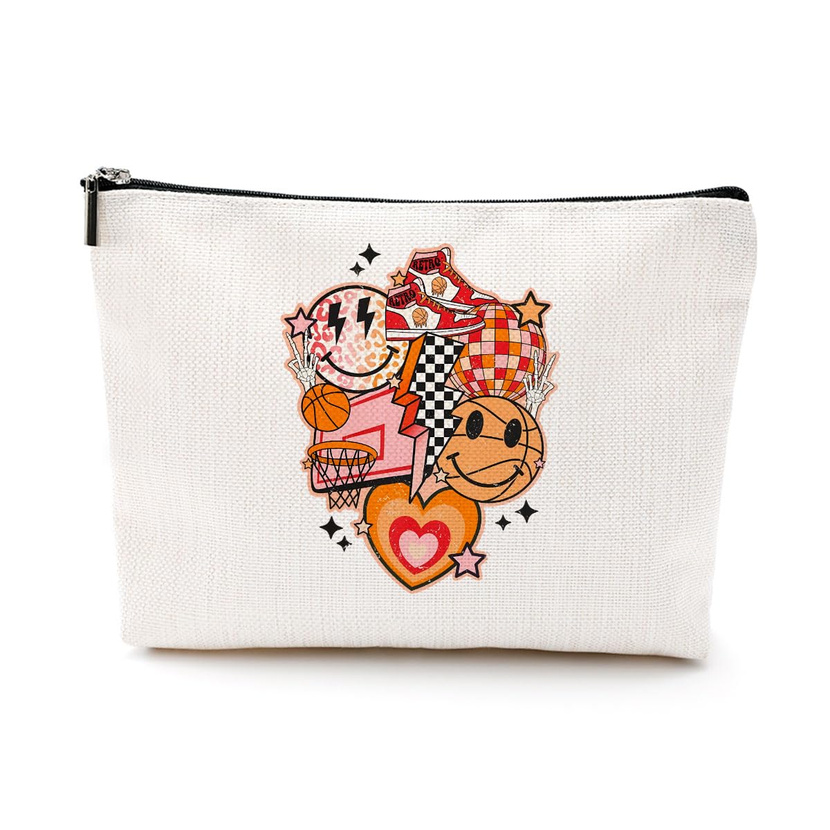 Basketball-Themed Makeup Bag - Waterproof Cosmetic Toiletry Bag for Women & Girls - Perfect Gift for Basketball Players, Coaches, Fans - Birthday, Christmas, Team Gifts - Great for Sports Events, Travel, Gym & Daily Use