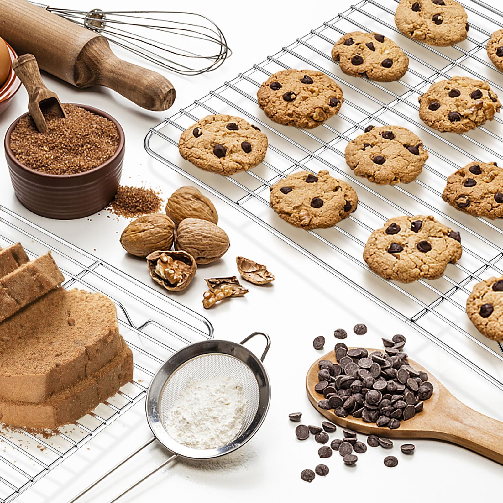 P&P CHEF 4-Piece Stainless Steel Baking Cooling Rack Set - 15.3 Inch Oven-Safe Wire Racks for Cooking, Roasting & Cooling - Dishwasher Safe & Healthy for Baking Cookies, Cakes & Breads - Perfect for Home Bakers & Professional Kitchens