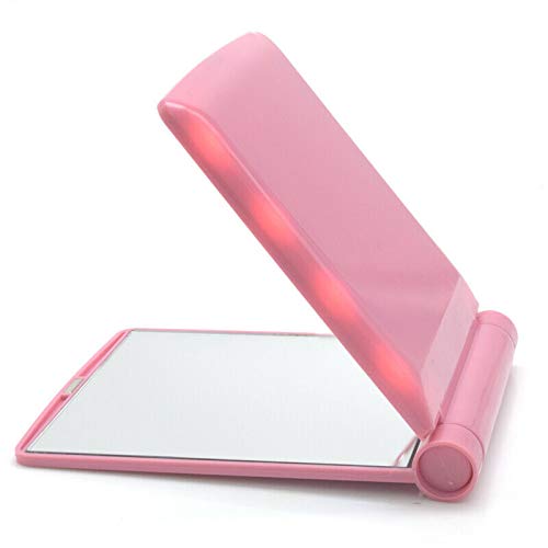8 LED Lighted Portable Travel Makeup Mirror - Foldable Compact Cosmetic Mirror with Bright Lighting for Home, Travel & On-the-Go Touchups (Pink)