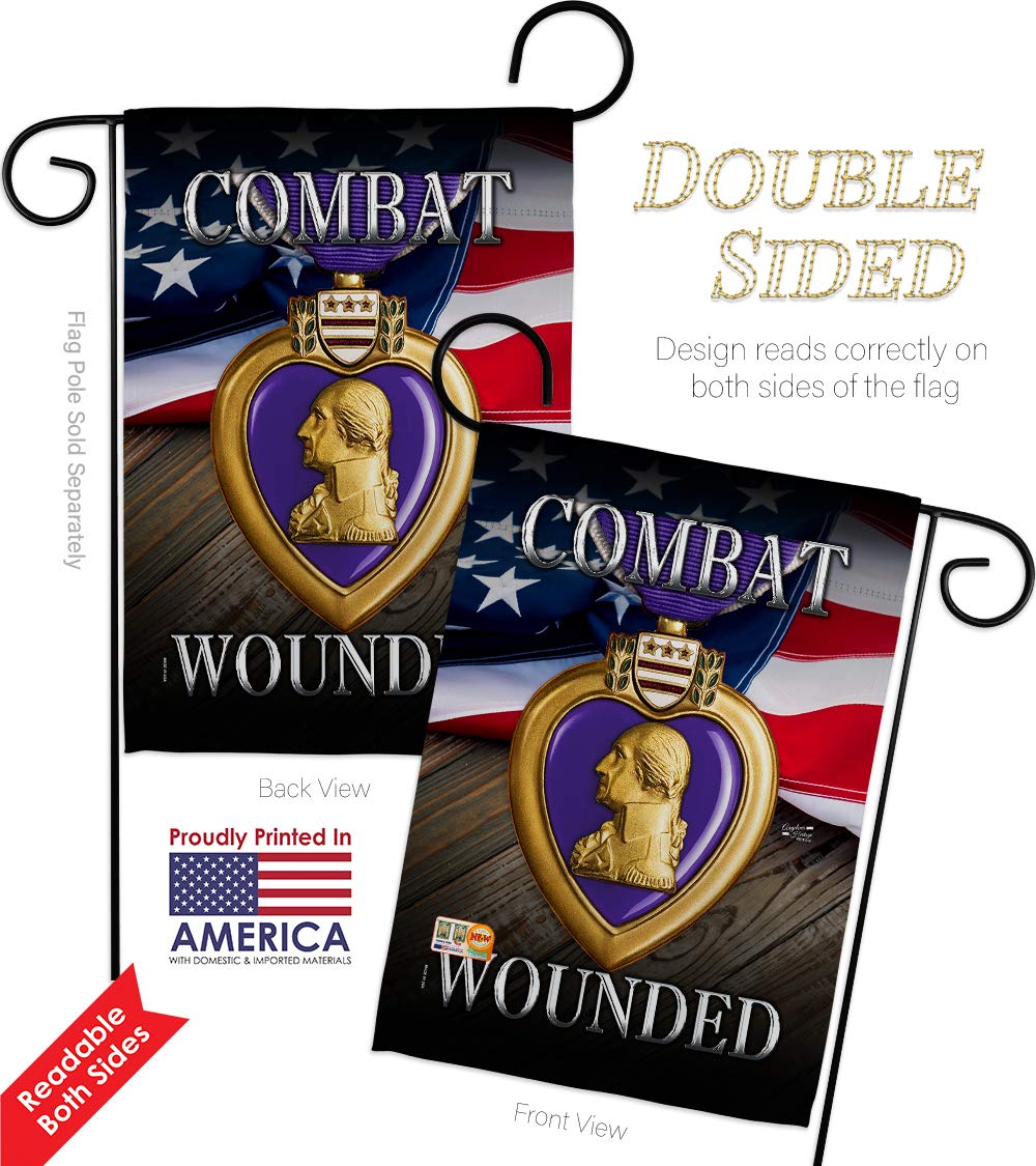 Purple Heart Combat Wounded Veteran Garden Flag Kit - Double-Sided 28x40 Inch US Military Armed Forces Support Banner for Yard & Home Decor - Perfect for Memorial Day, Veterans Day & Patriotic Displays