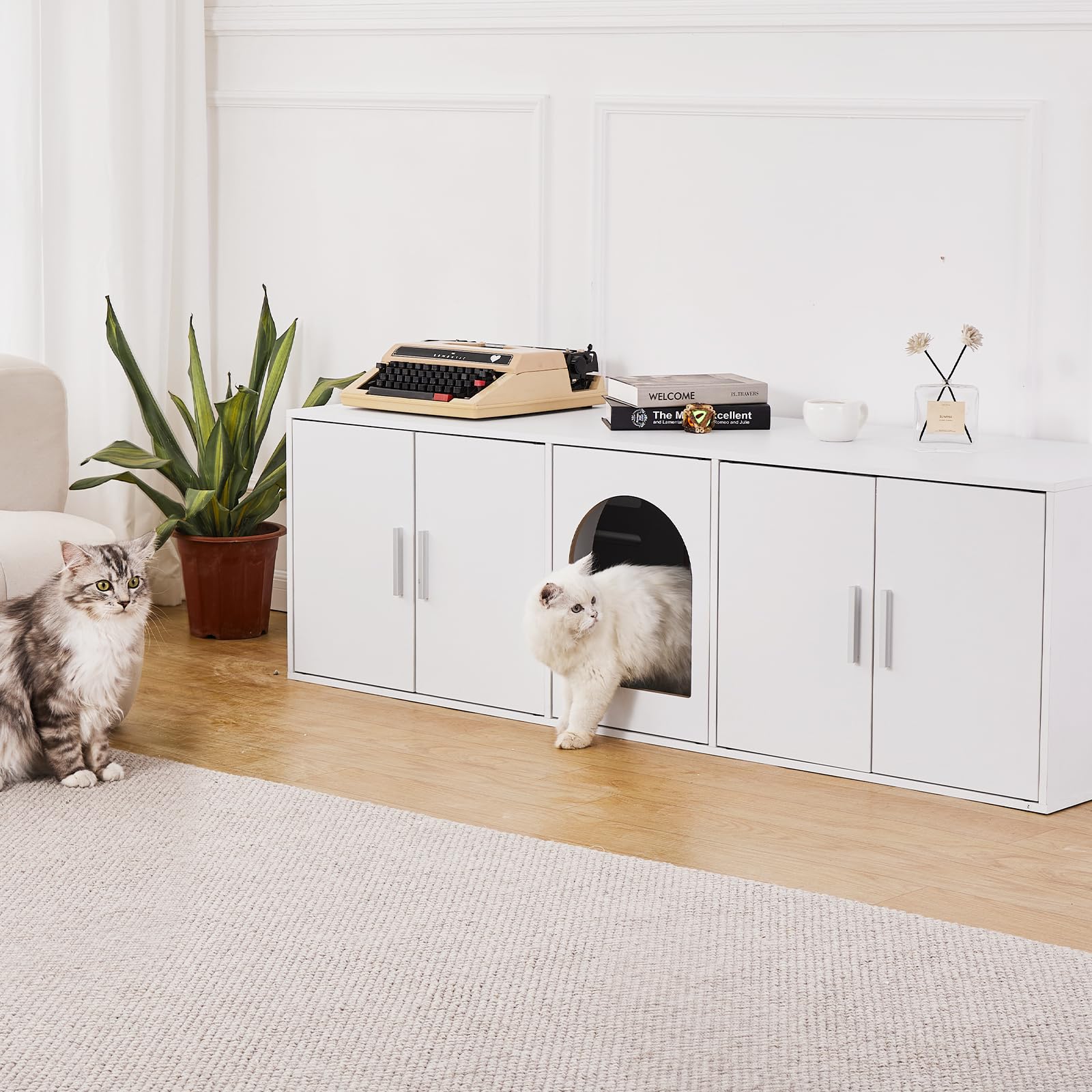 VEVOR Double Cat Litter Box Enclosure Furniture - Hidden Wooden Cabinet for 2 Cats with 2 Rooms, Fits Most Litter Boxes (57.9