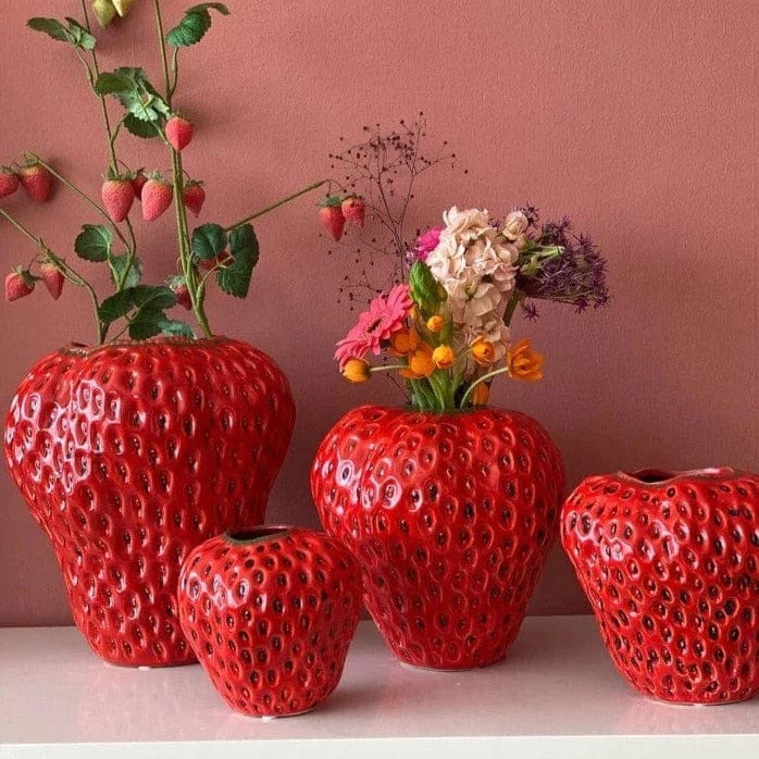 Large Strawberry-Shaped Ceramic Vase - 18.5 Inch Tall Home Decor for Living Room, Bedroom, or Wedding Centerpieces - Perfect for Fresh Flowers and Floral Arrangements