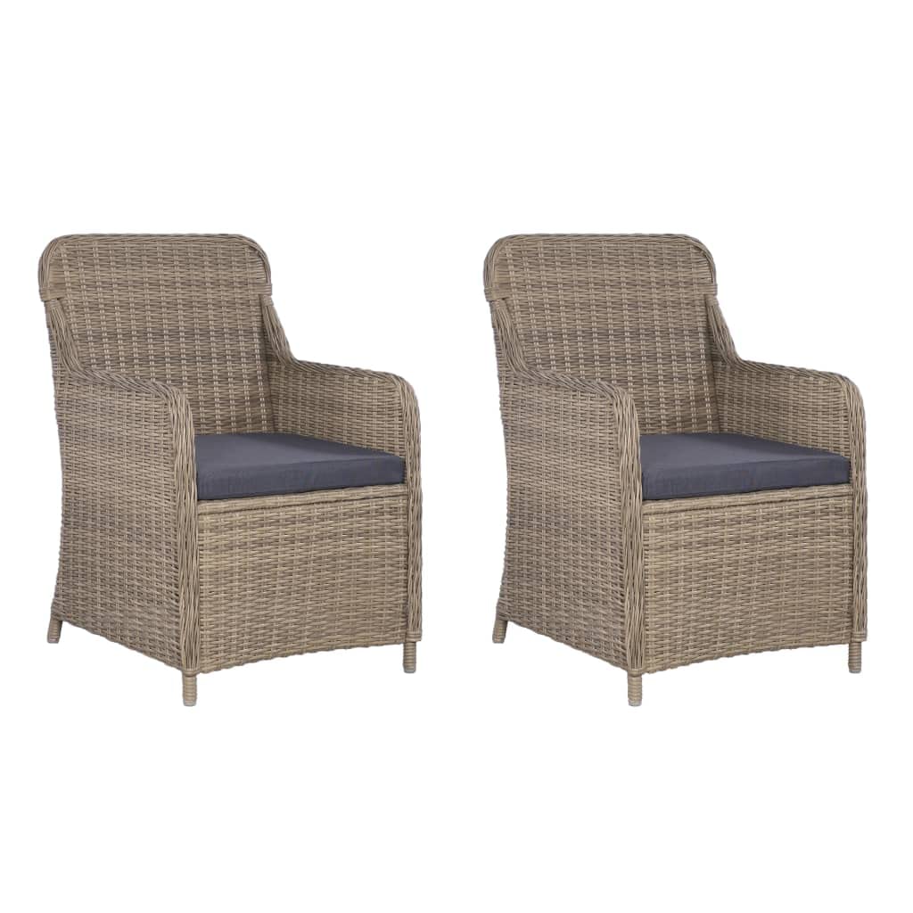 vidaXL 3-Piece Outdoor Bistro Set with 2 Armchairs & Round Table - Water-Resistant Poly Rattan Patio Furniture with Removable Washable Cushions (Brown) - Perfect for Garden, Balcony, and Backyard Relaxation